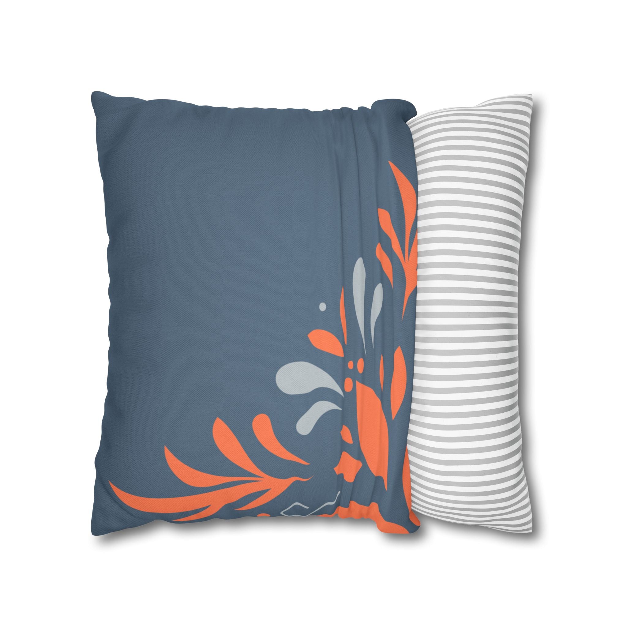 Two Way Cushion Cover, Throw pillow Case for Couch (Single Piece) : Dark Azure & Orange