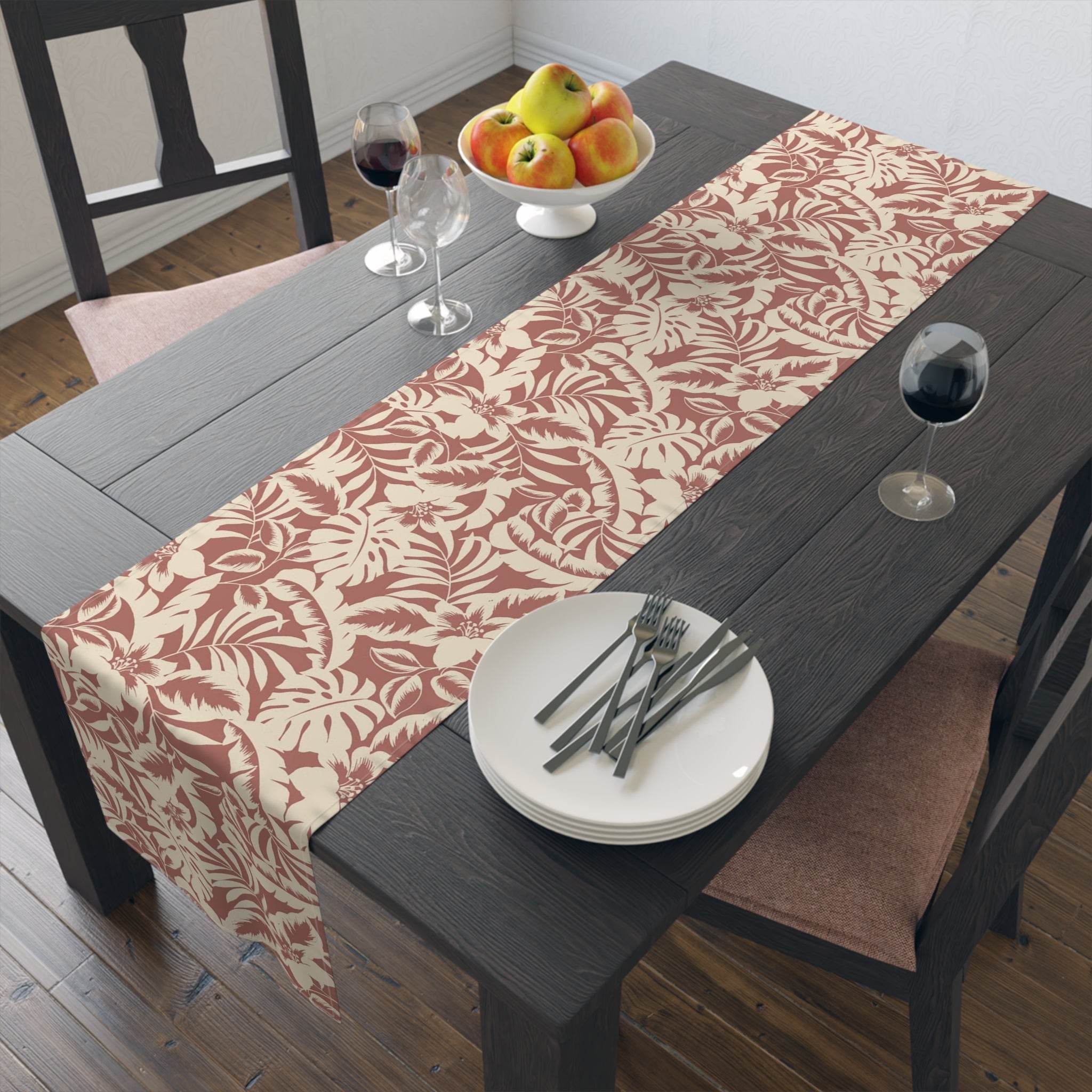 Bold Hawaiian Tropical Table Runner – Red & Cream Jungle Floral Accent - SnugLiving