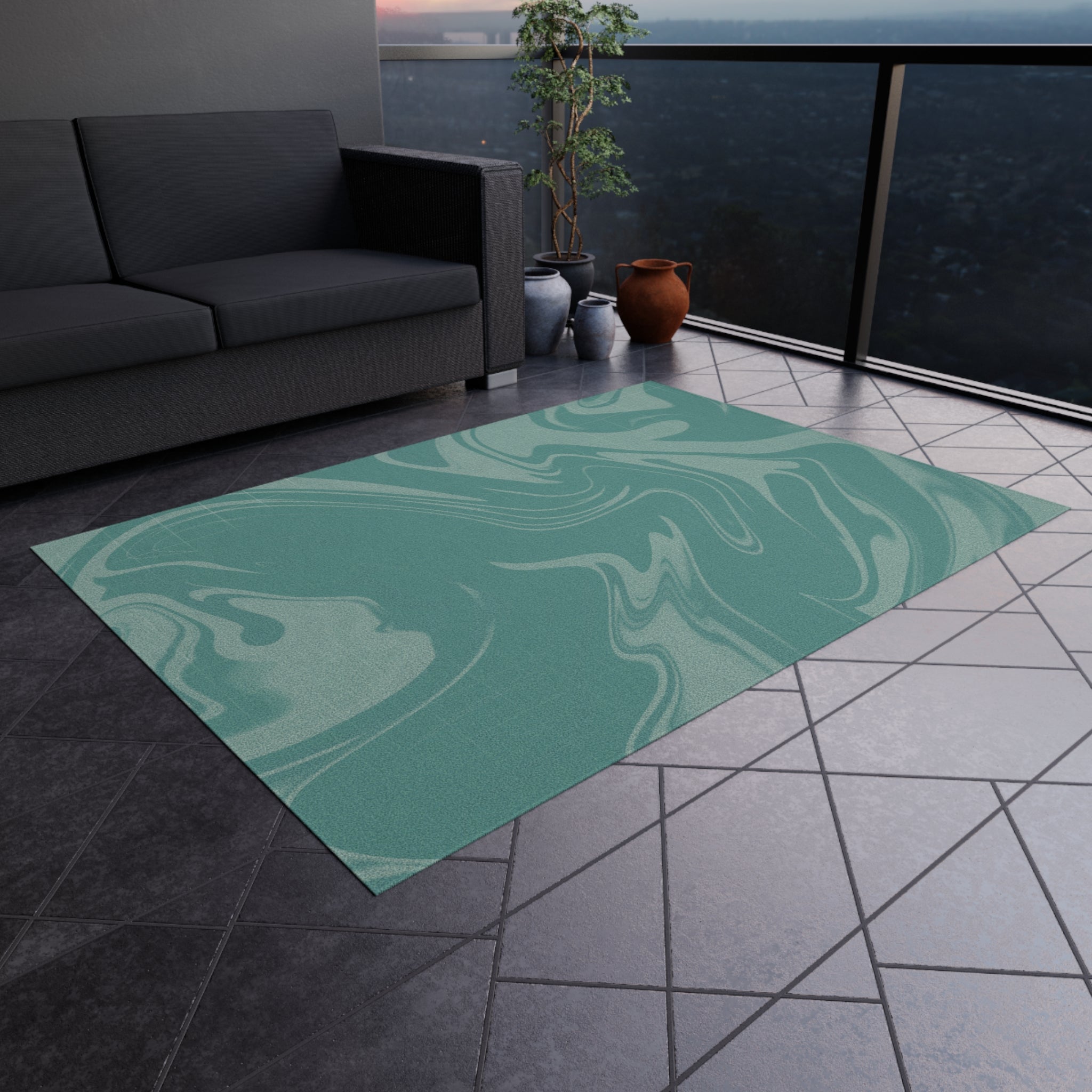 Stylish Indoor/Outdoor Rug for Living Room, Patios, Decks, and Gardens | Perfect for Home Decor - Grey Cyan