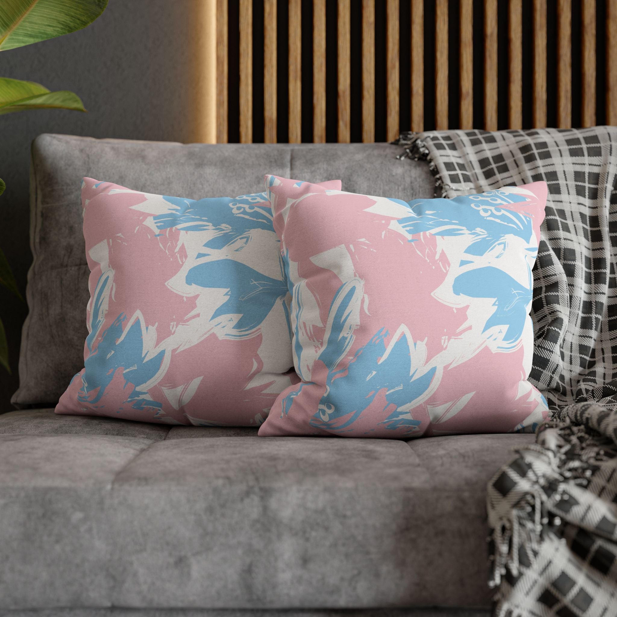 Two Way Cushion Cover, Throw pillow Case for Couch (Single Piece): Blue Pink Abstract
