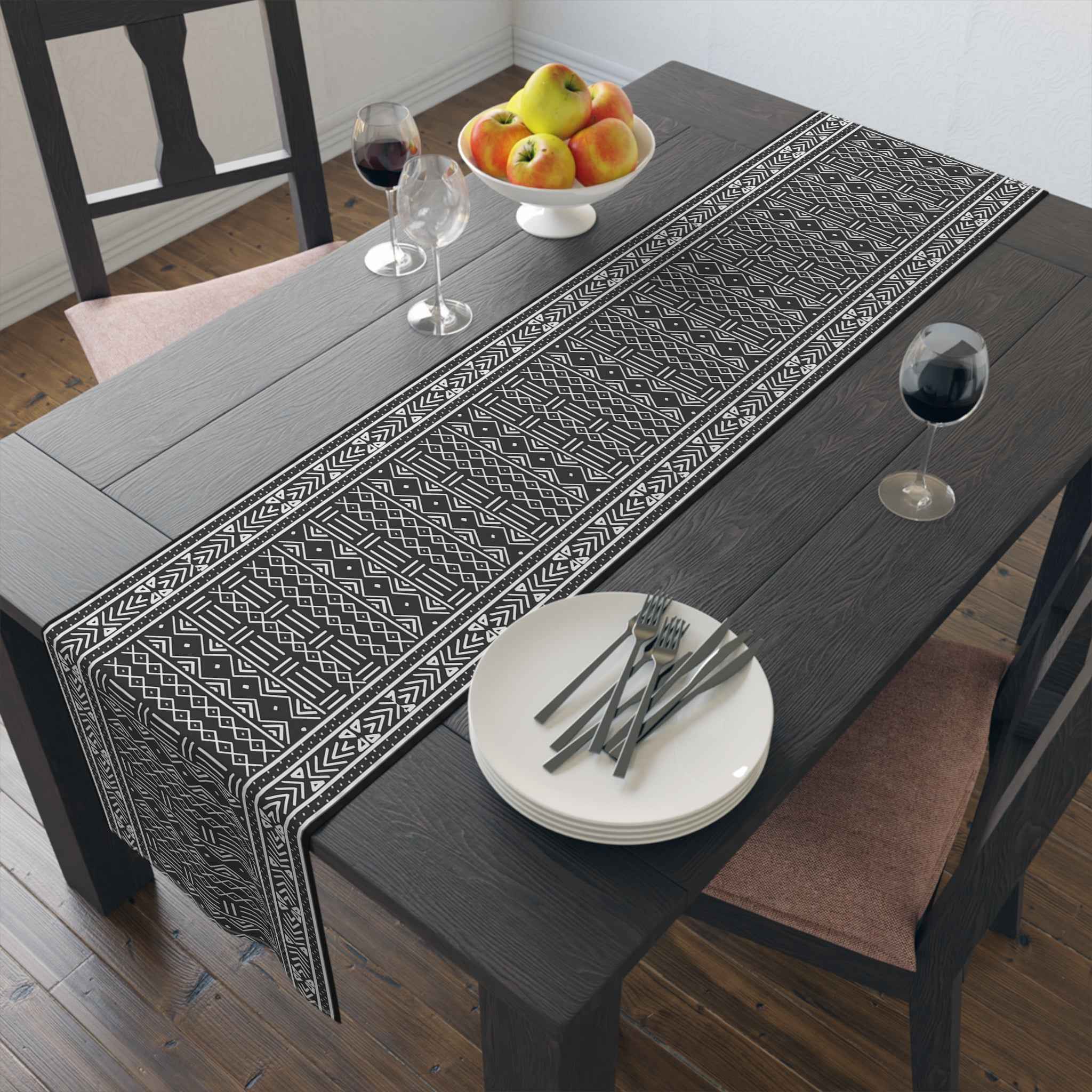 Black Mudcloth Tribal Table Runner – Artisan-Inspired Monochrome Accent - SnugLiving