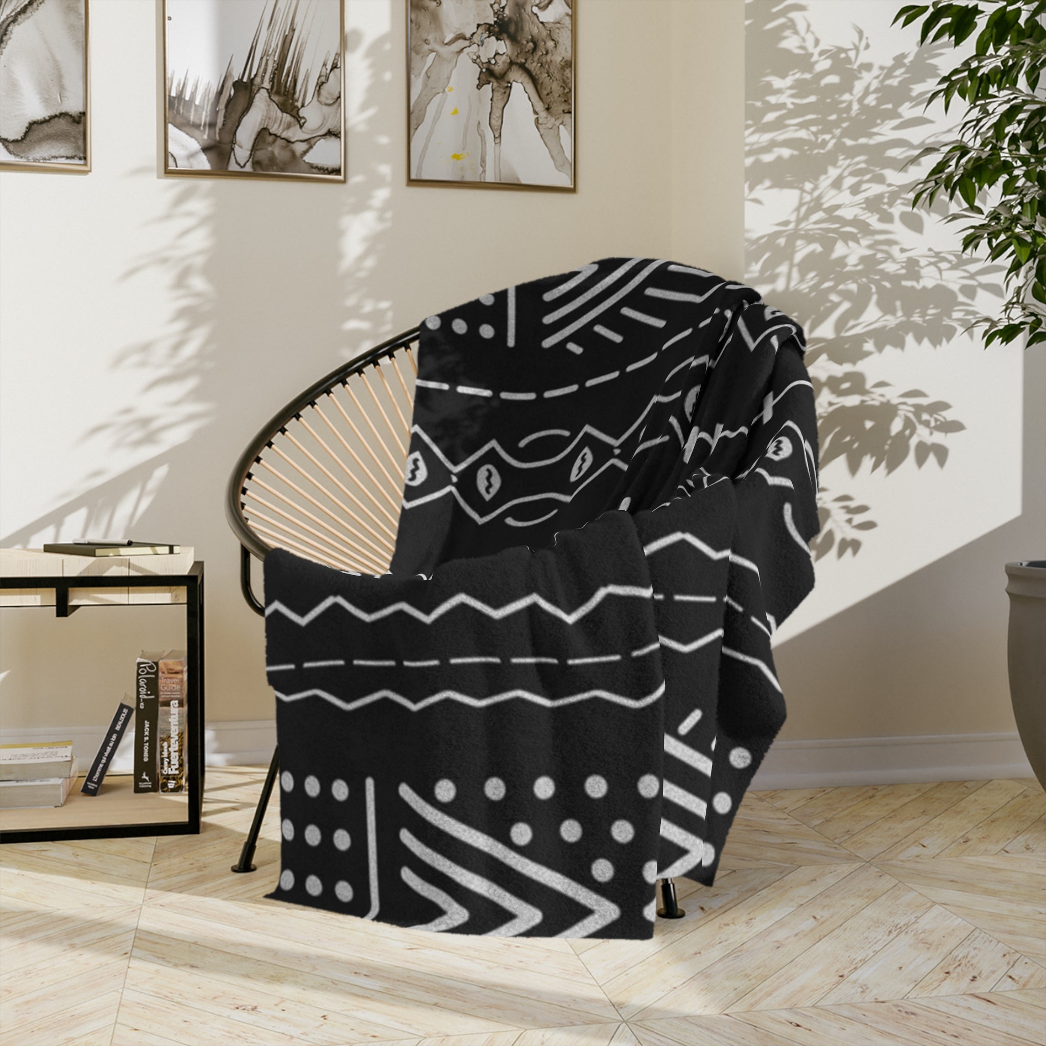 Microfiber Blanket | Soft Throw for Home Decor - Black Mudcloth Motif - SnugLiving