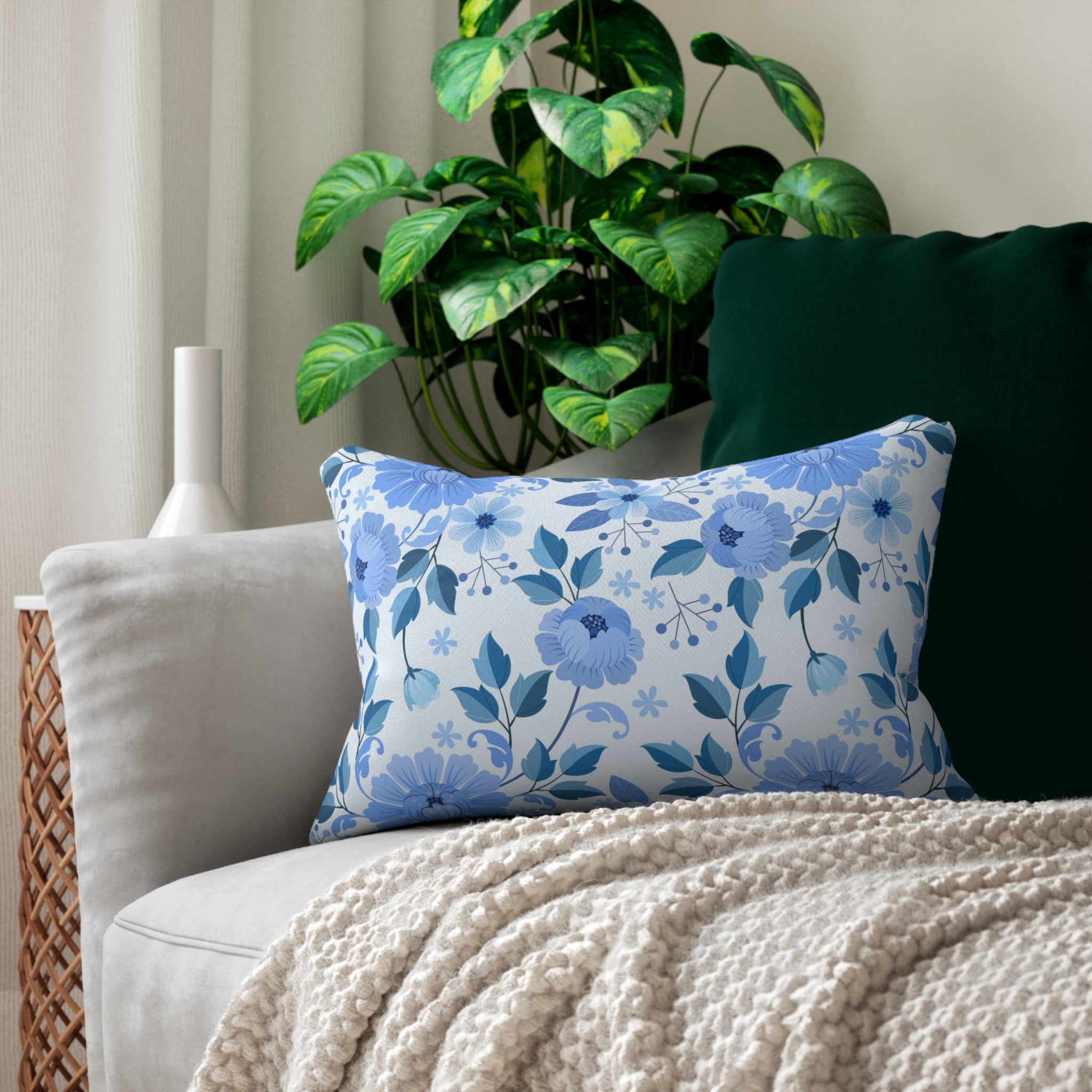 Lounge Pillow, Throw Pillow with Fillers/Insert (Single Piece) : Floral Blue