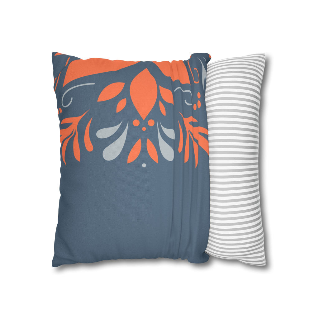 Two Way Cushion Cover, Throw pillow Case for Couch (Single Piece) : Dark Azure & Orange