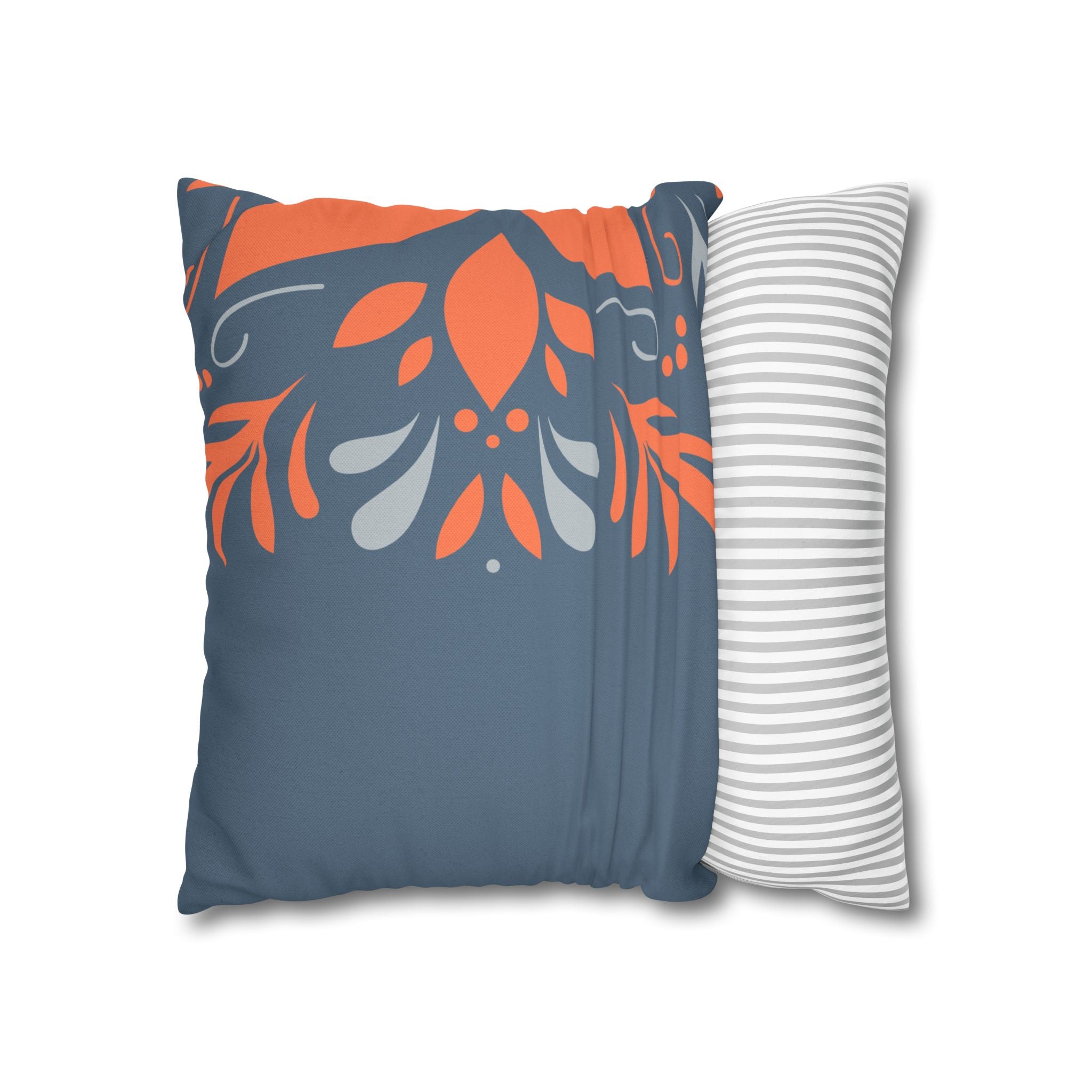 Two Way Cushion Cover, Throw pillow Case for Couch (Single Piece) : Dark Azure & Orange