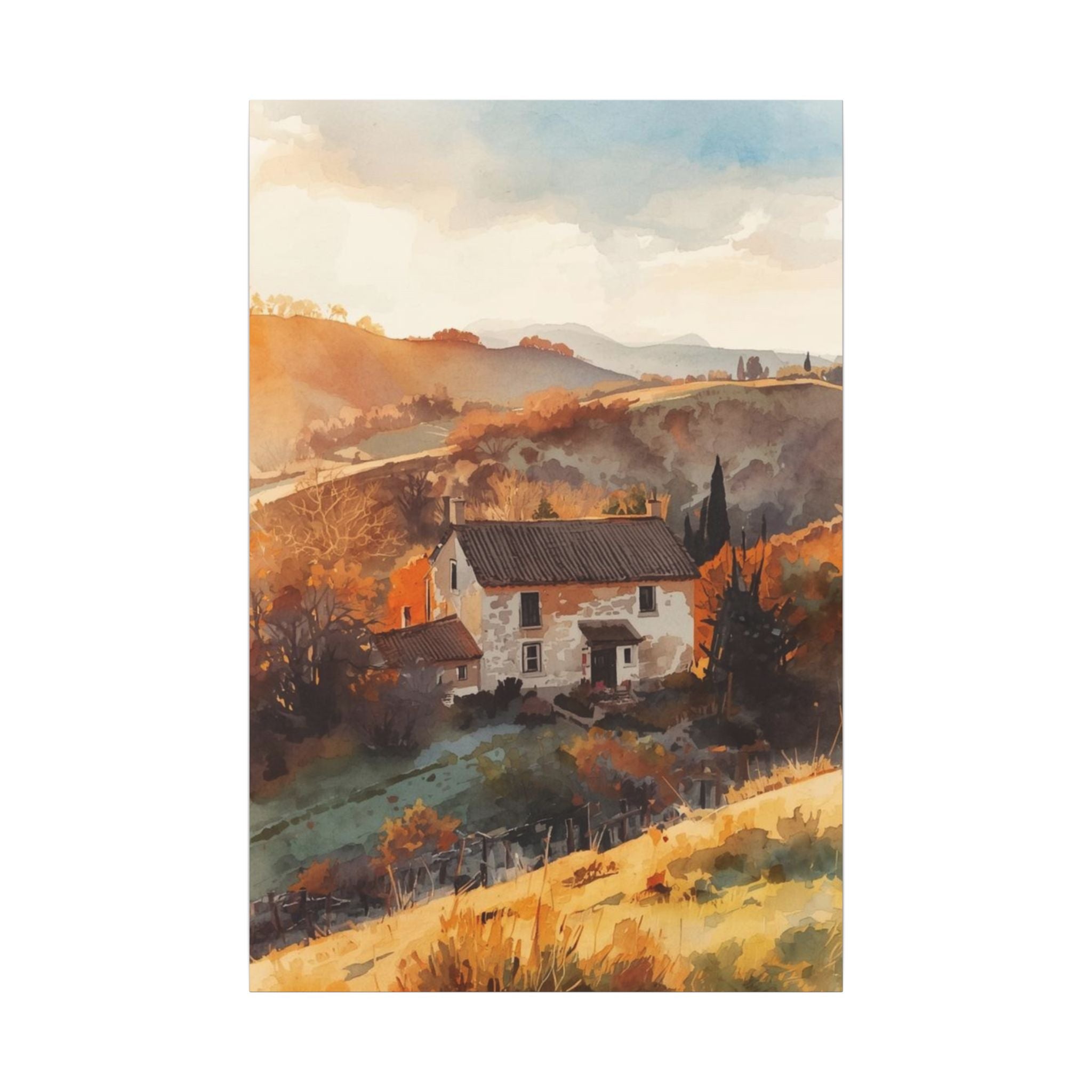 Premium Eco-Friendly Canvas Wall Art for Home Decor - Countryside Cottage Landscape
