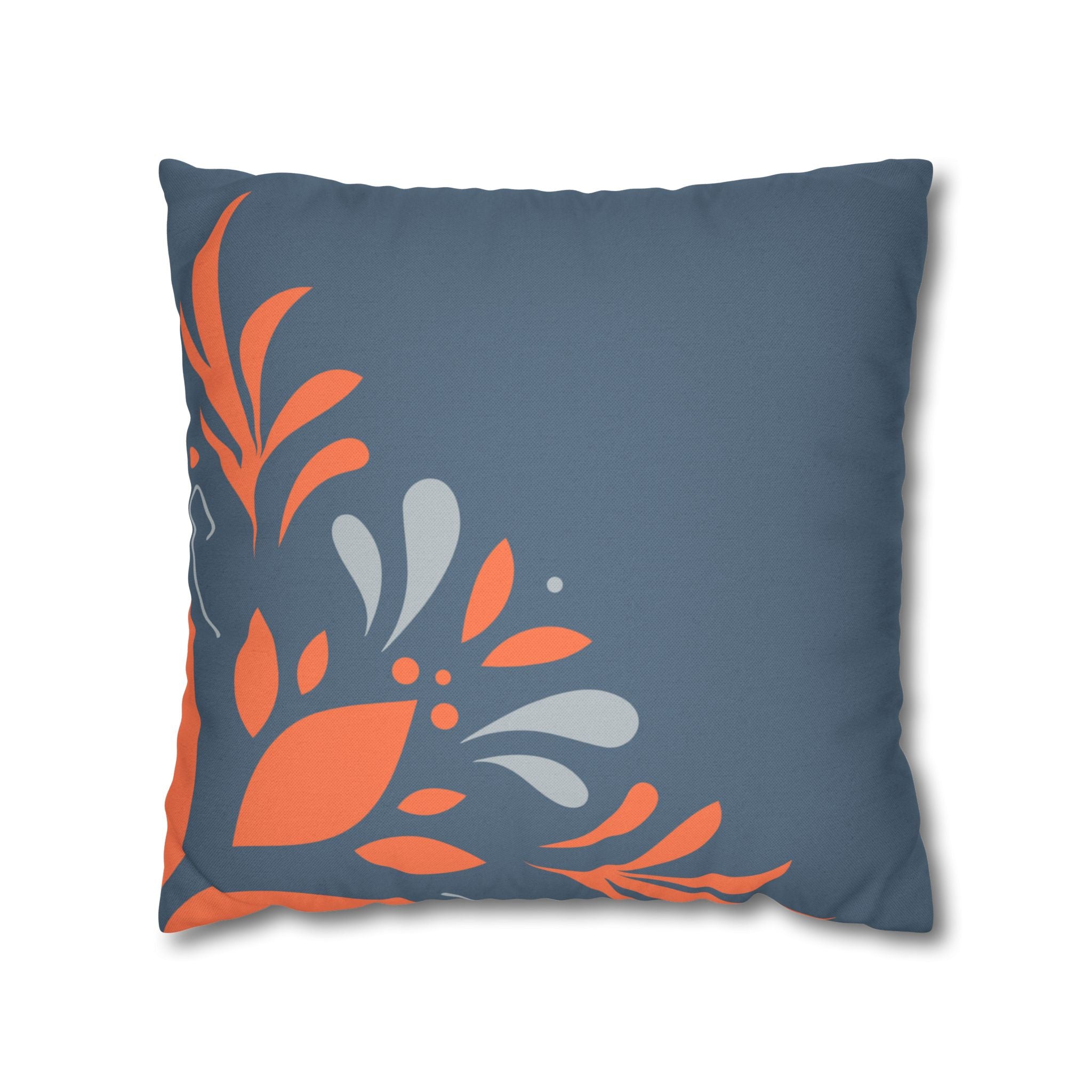 Two Way Cushion Cover, Throw pillow Case for Couch (Single Piece) : Dark Azure & Orange