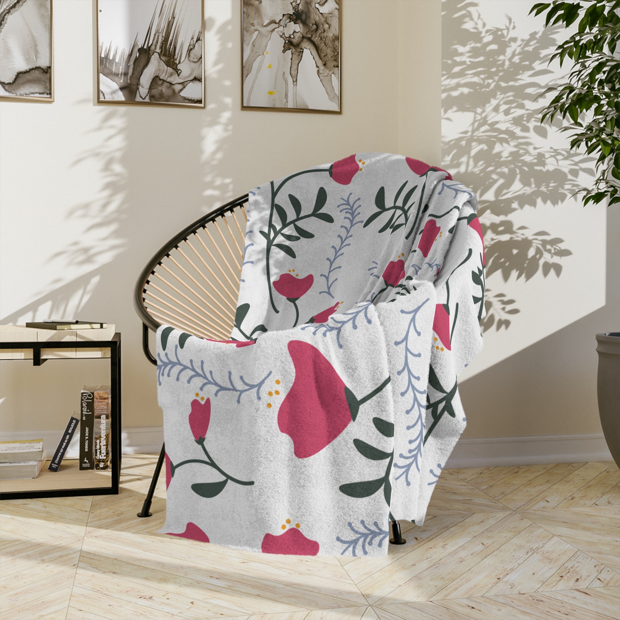 Microfiber Blanket | Soft Throw for Home Decor - White & Crimson