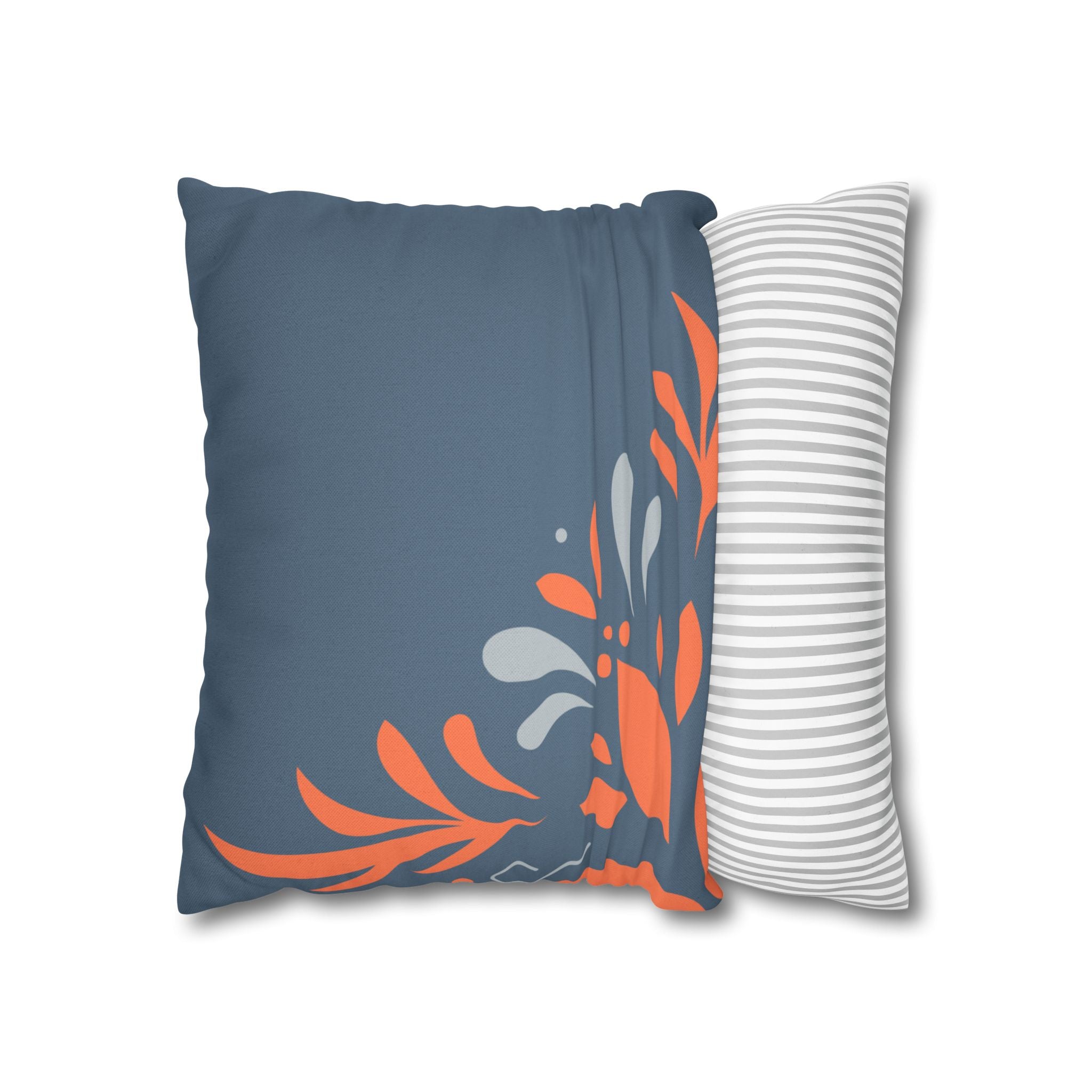 Two Way Cushion Cover, Throw pillow Case for Couch (Single Piece) : Dark Azure & Orange