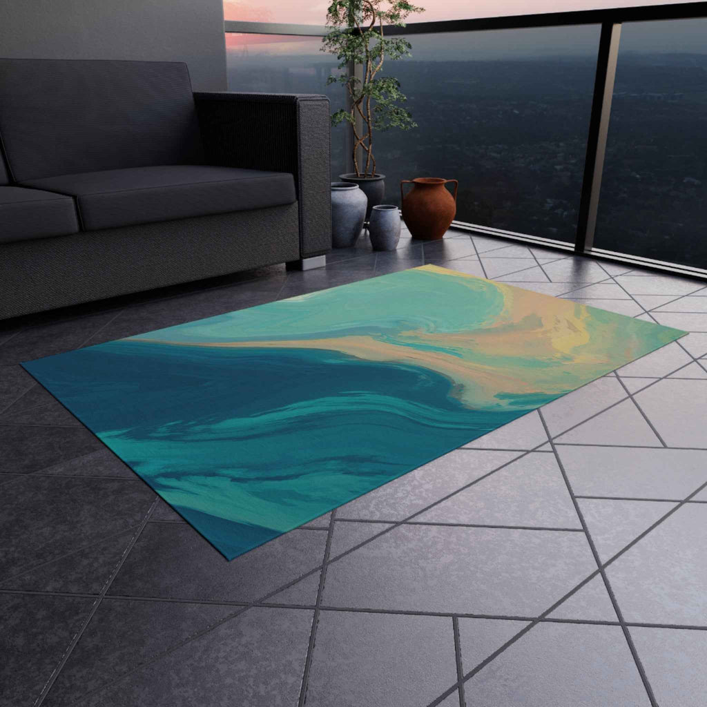 Abstract Ocean Swirl Rugs for Living Room & Patio | Artistic Blue & Sand Modern Area Rug - SnugLiving