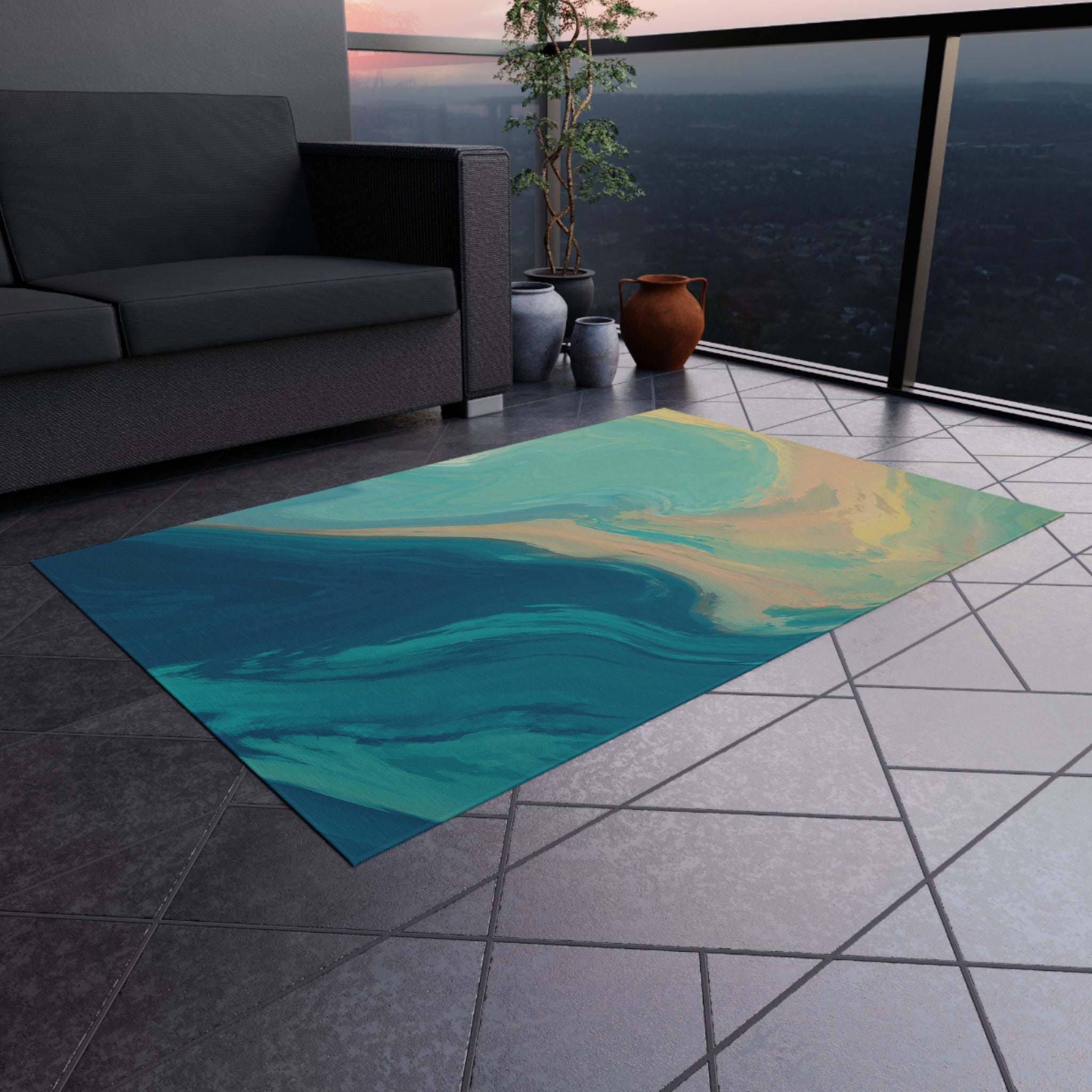 Trendy Outdoor Rug for Patio Decor, Indoor-Outdoor Mat, Boho Area Rug, Garden Flooring, Modern Outdoor Carpet-2