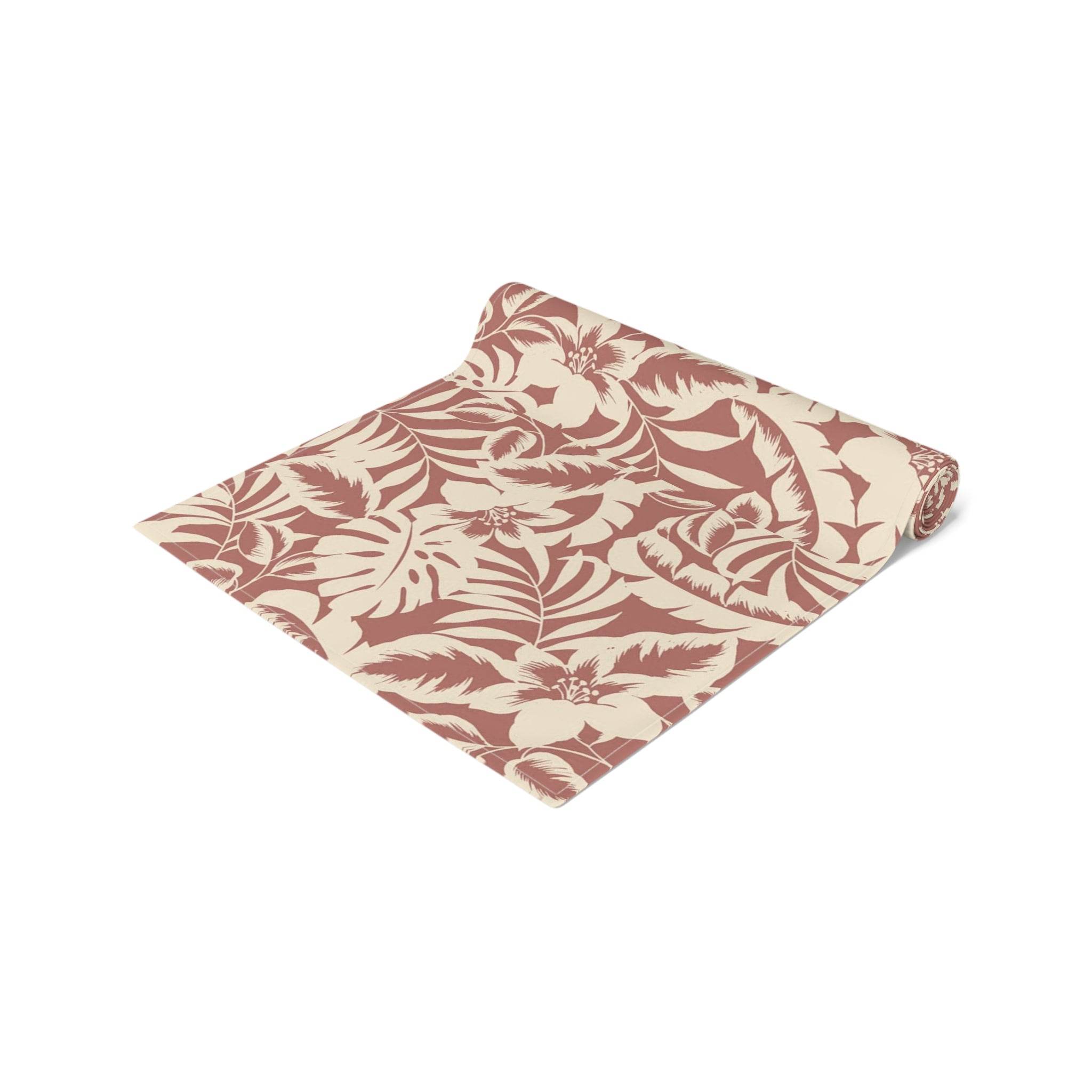 Bold Hawaiian Tropical Table Runner – Red & Cream Jungle Floral Accent - SnugLiving