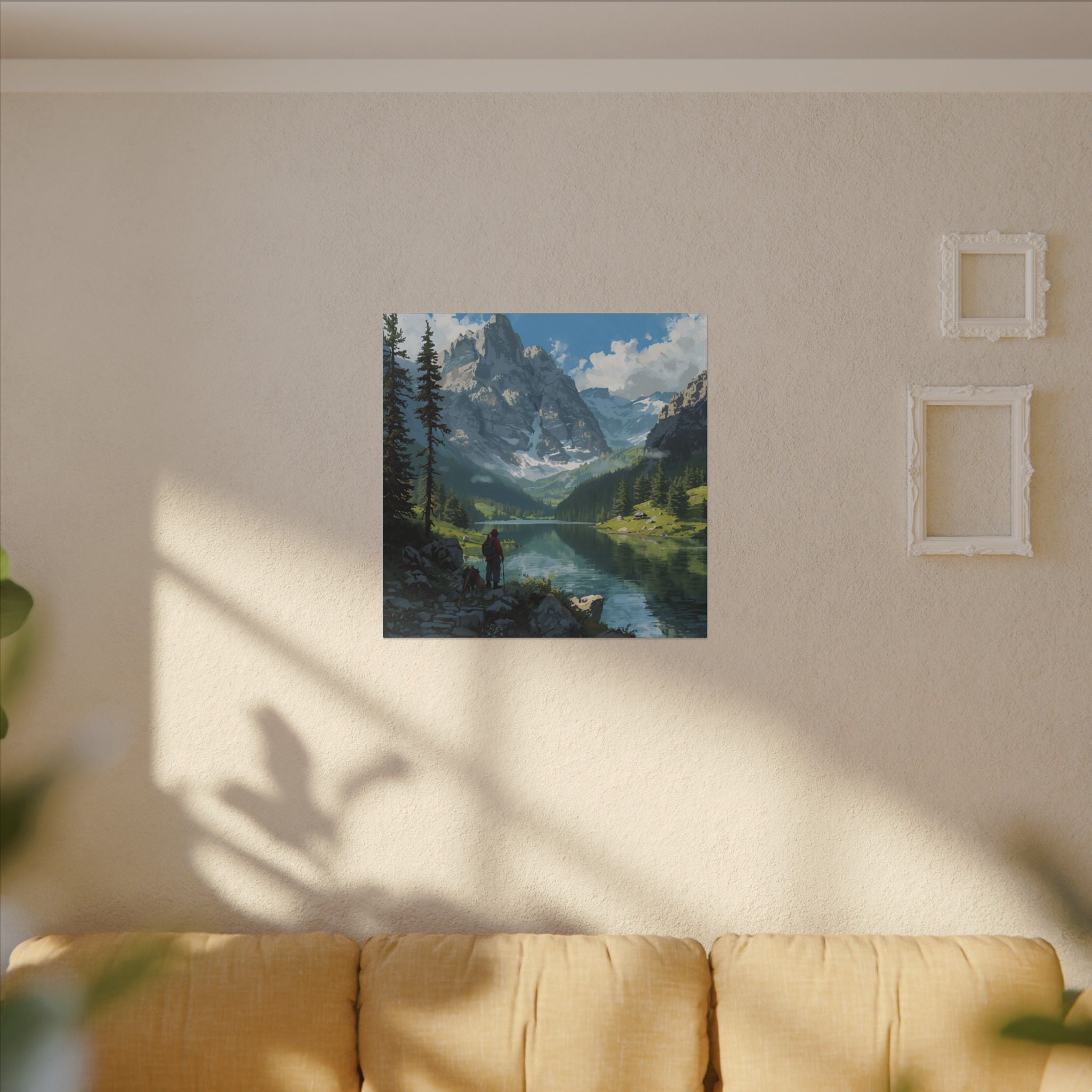 Watercolor House Canvas Art Print for Home Decor: Mountain Lake Adventure Canvas Wall Art