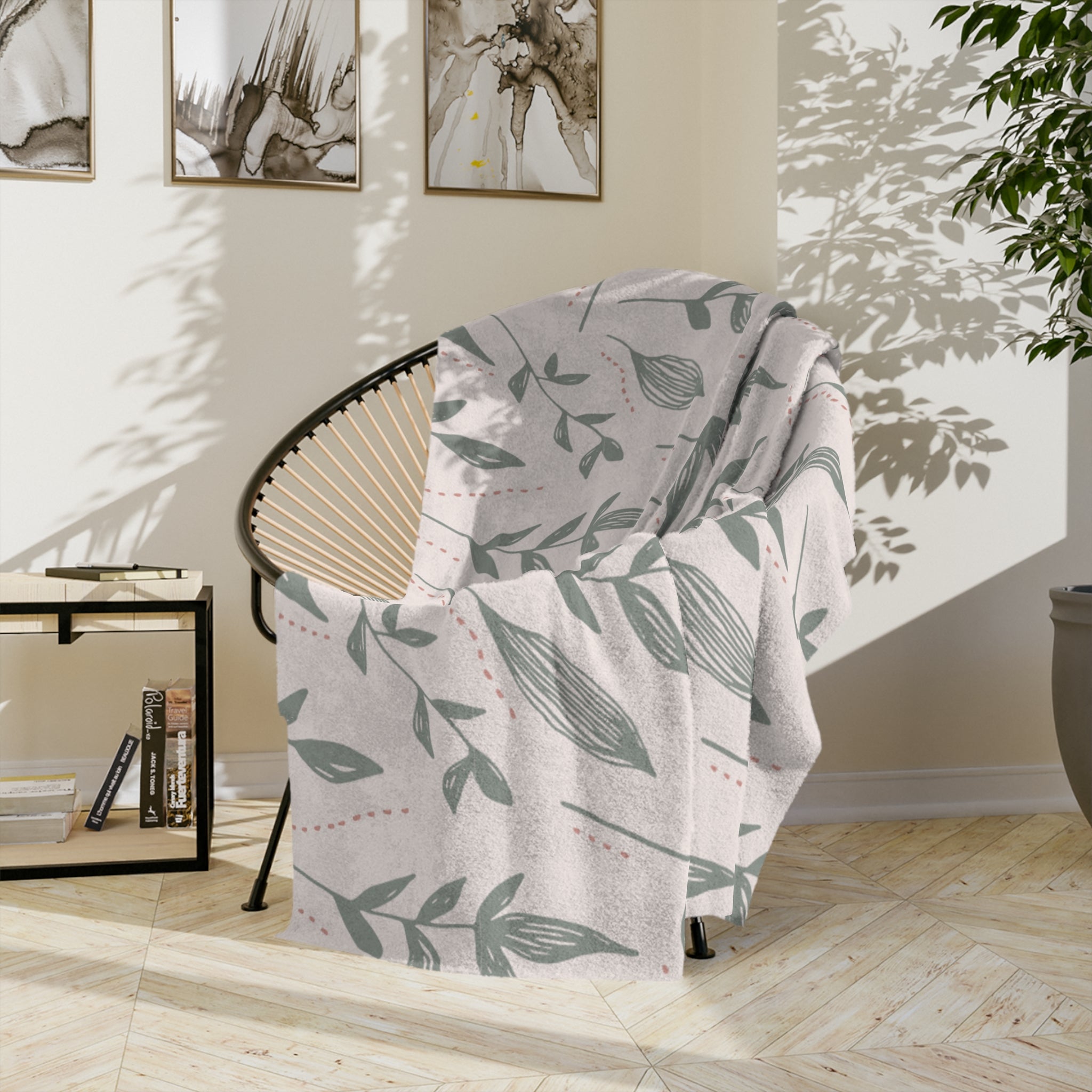 Microfiber Blanket | Soft Throw for Home Decor - White & Azure Green