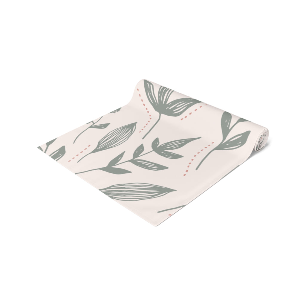Hand-Drawn Leafy Green Table Runner – Modern Botanical Table Accent - SnugLiving