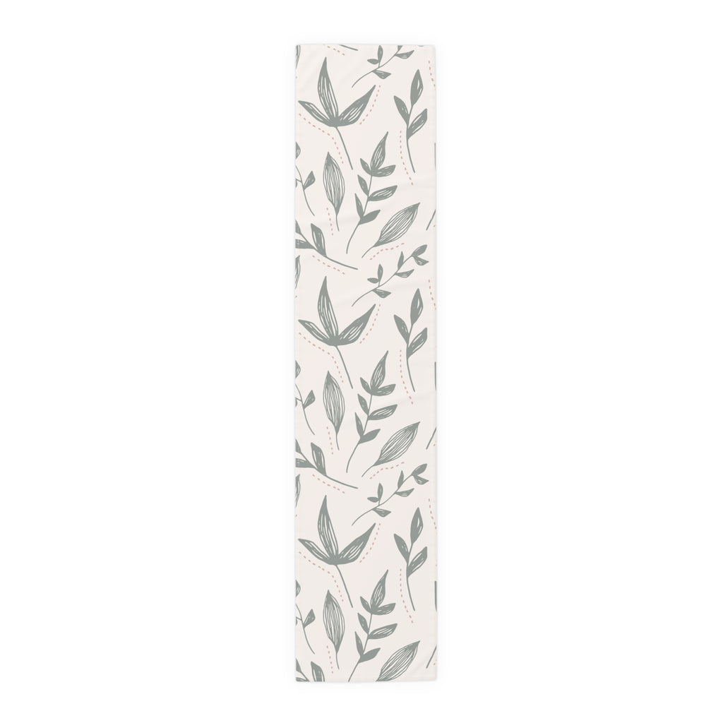 Hand-Drawn Leafy Green Table Runner – Modern Botanical Table Accent - SnugLiving