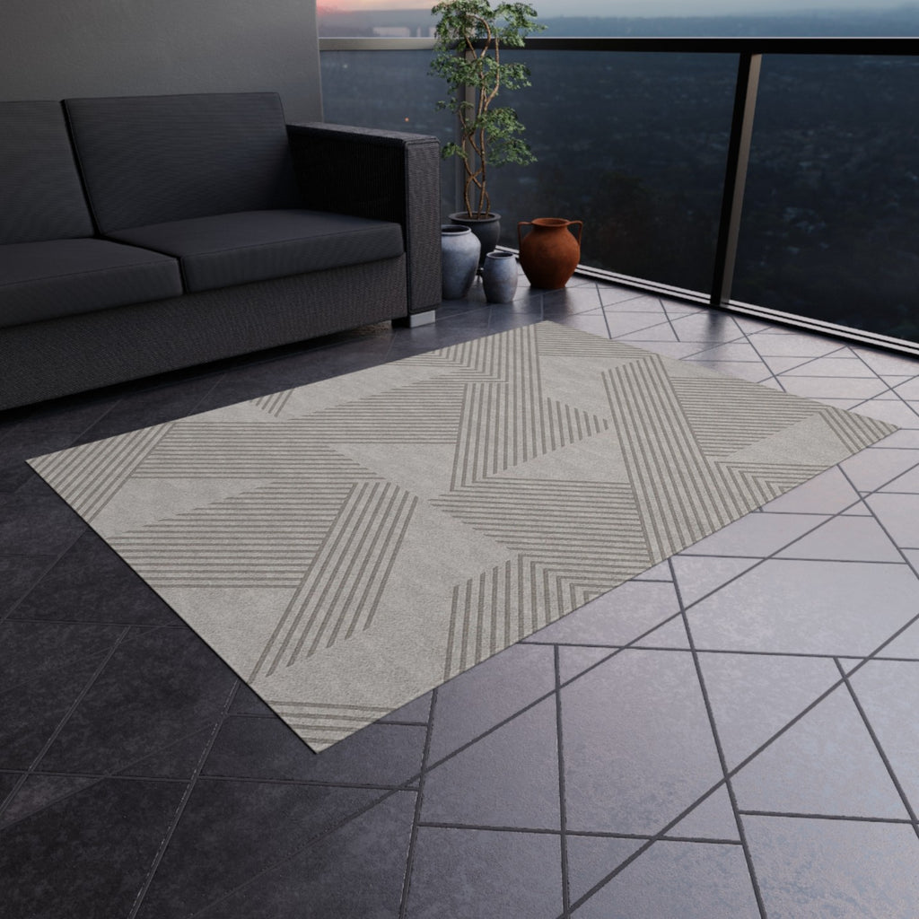 Geometric Line Rug for Living Room & Patio | Neutral Beige Modern Area Carpet