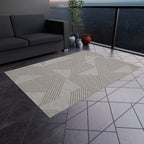 Geometric Line Rug for Living Room & Patio | Neutral Beige Modern Area Carpet