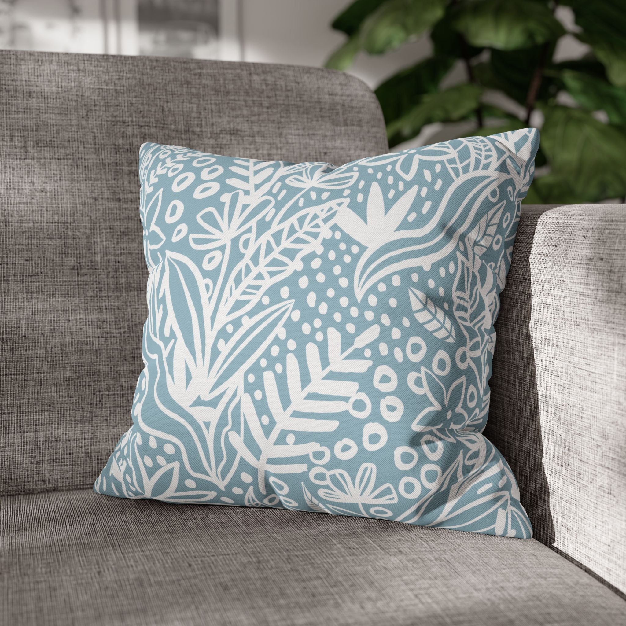 Two Way Cushion Cover, Throw pillow Case for Couch (Single Piece) : Floral Blue