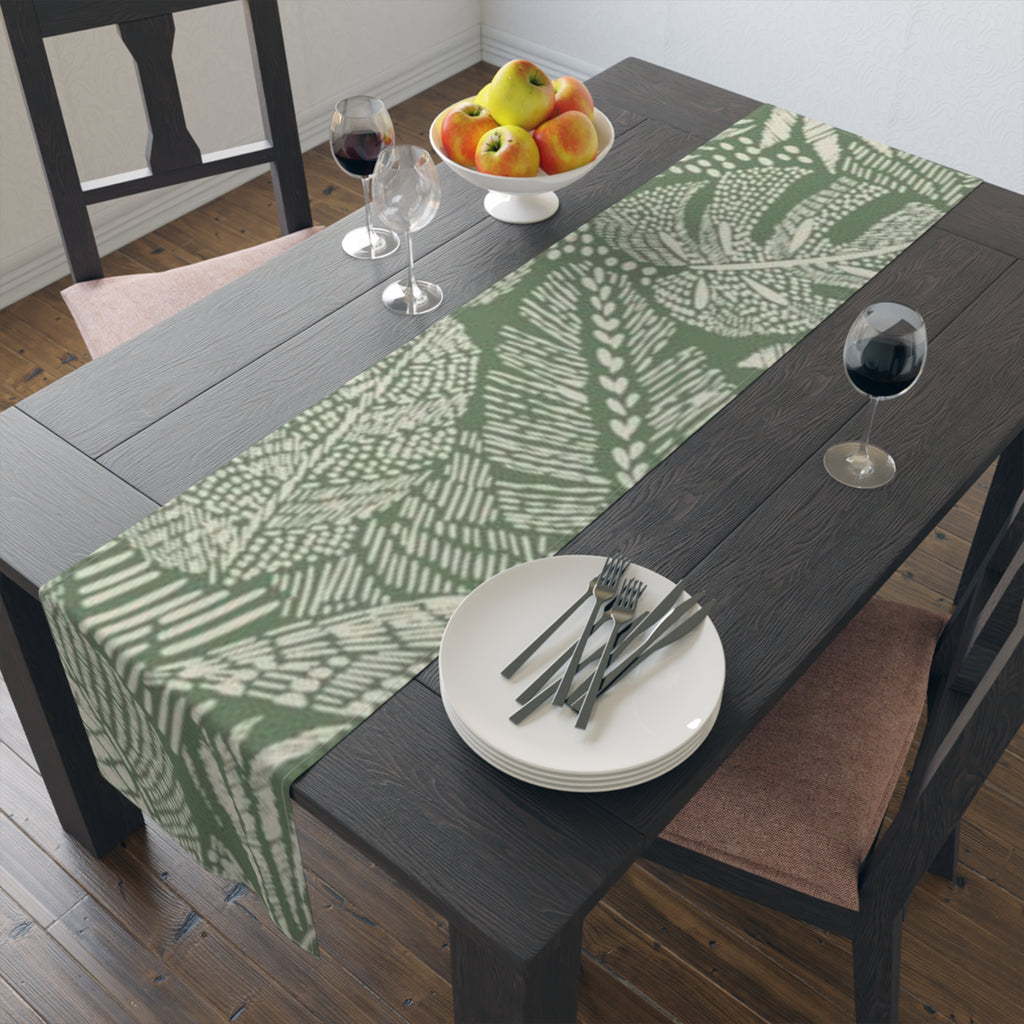 Sage Green Botanical Pattern Table Runner – Artistic Leaf Dining Accessory - SnugLiving