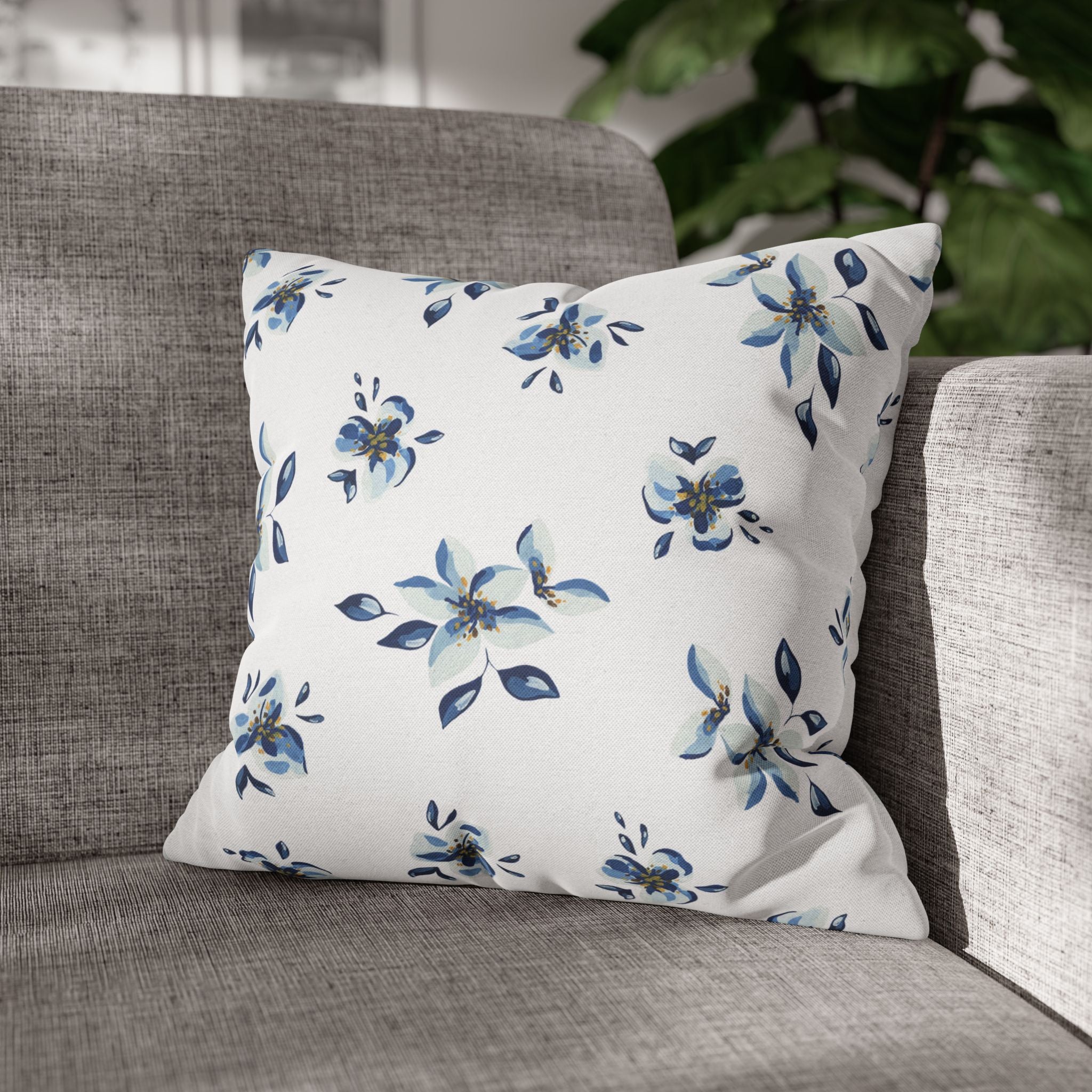 Two Way Cushion Cover, Throw pillow Case for Couch (Single Piece): Blue & White Floral