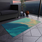 Abstract Ocean Swirl Rugs for Living Room & Patio | Artistic Blue & Sand Modern Area Rug - SnugLiving
