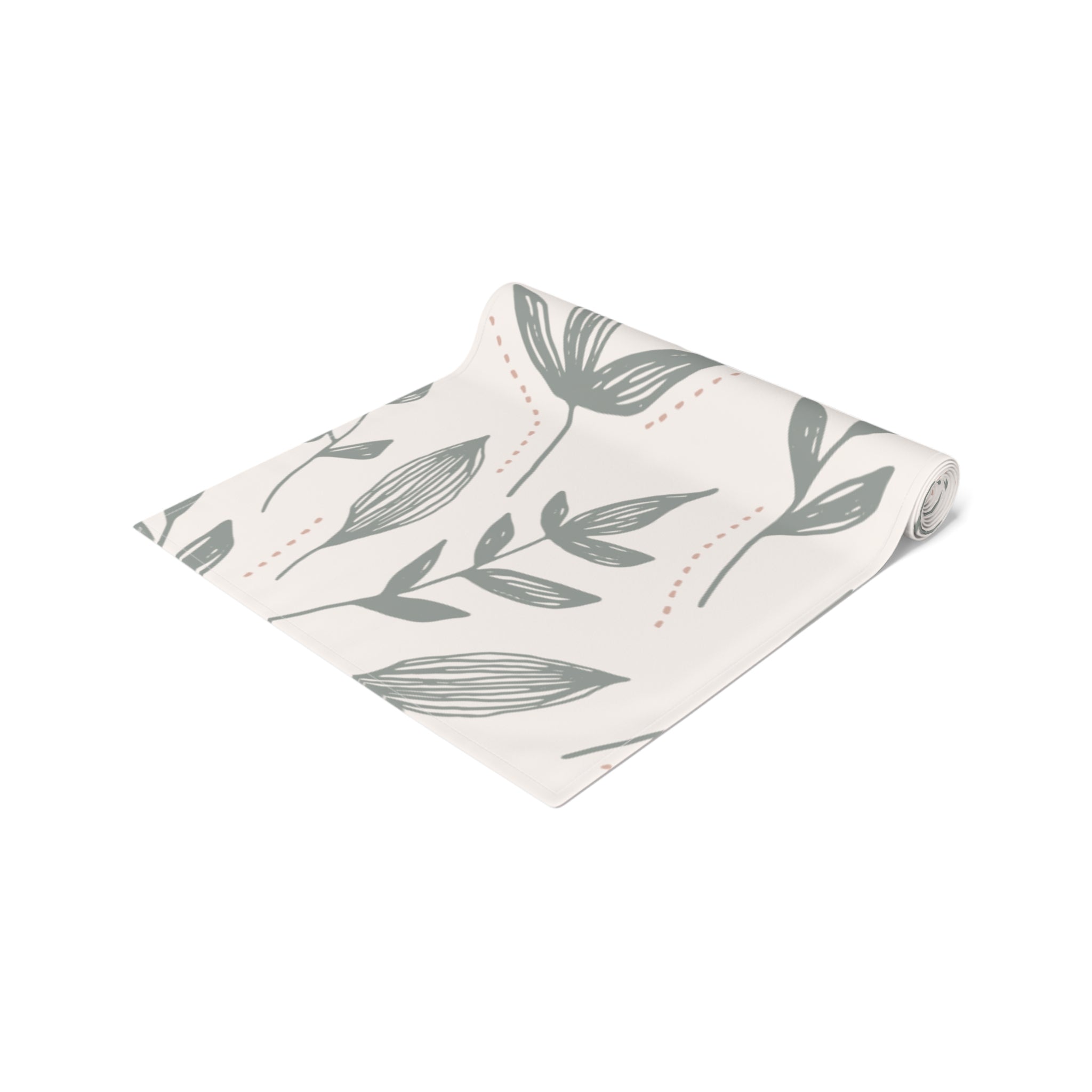 Hand-Drawn Leafy Green Table Runner – Modern Botanical Table Accent - SnugLiving