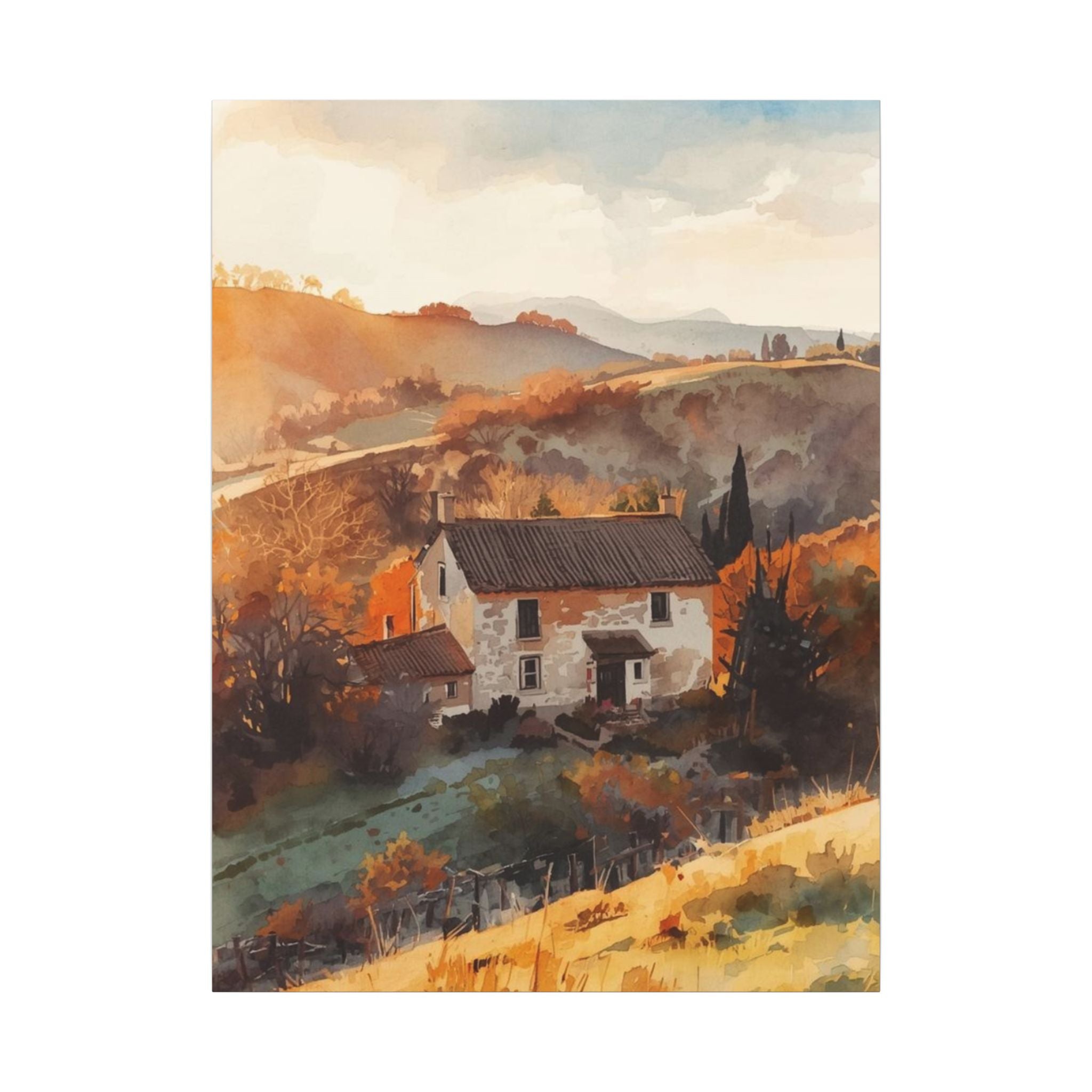 Premium Eco-Friendly Canvas Wall Art for Home Decor - Countryside Cottage Landscape