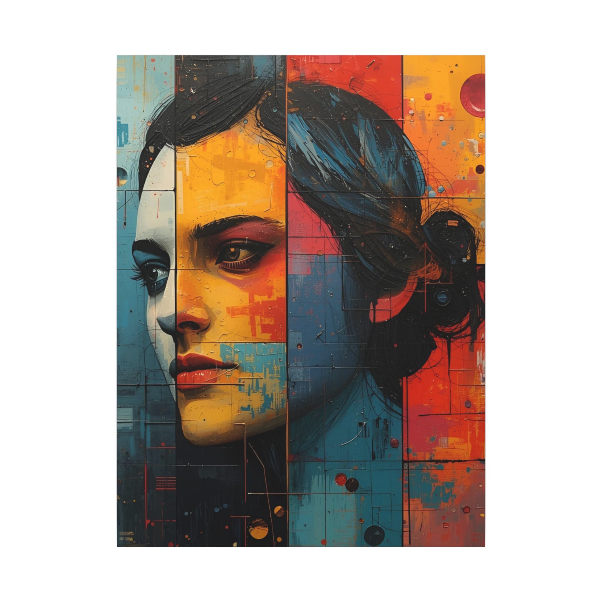 Premium Eco-Friendly Canvas Wall Art for Home Decor - Abstract Woman Portrait in Bold Colors
