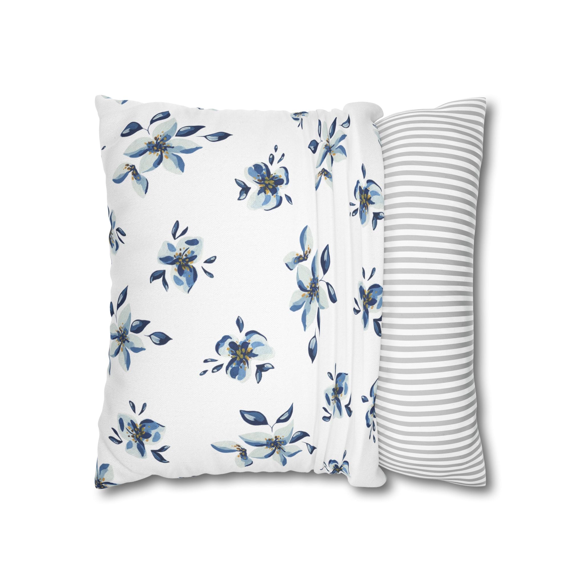 Two Way Cushion Cover, Throw pillow Case for Couch (Single Piece): Blue & White Floral