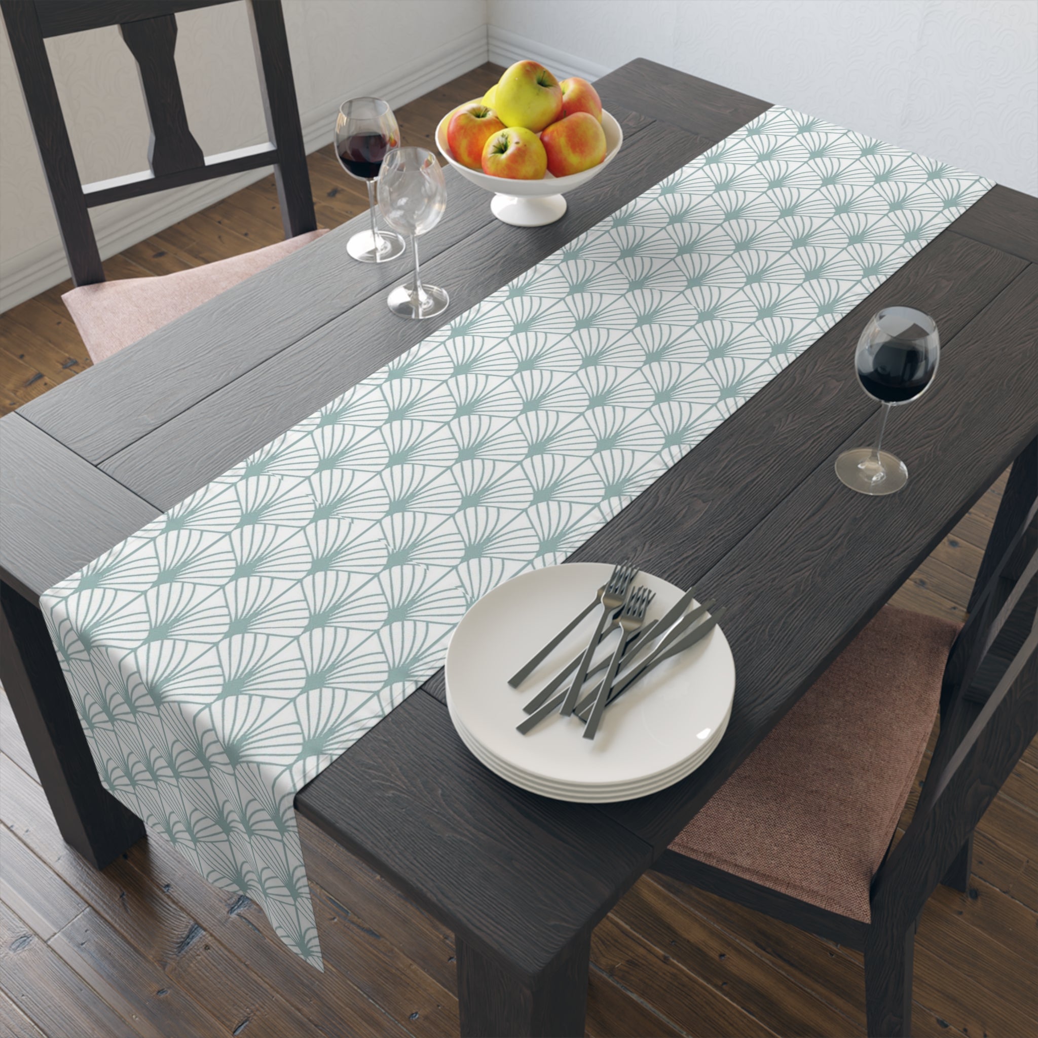 Art Deco Mint Fan Table Runner – Elegant Modern Table Accent - SnugLiving