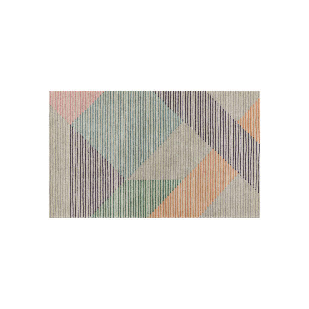 Minimalist Modern Striped Geometric Rugs for Living Room & Patio | Color Block Design in Mint, Peach, and Lavender - SnugLiving