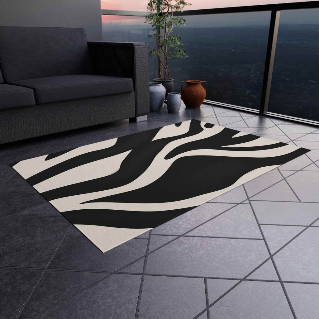 Bold Black & White Zebra Print Rugs for Living Room & Patio | Modern Animal Pattern Area Rug - SnugLiving