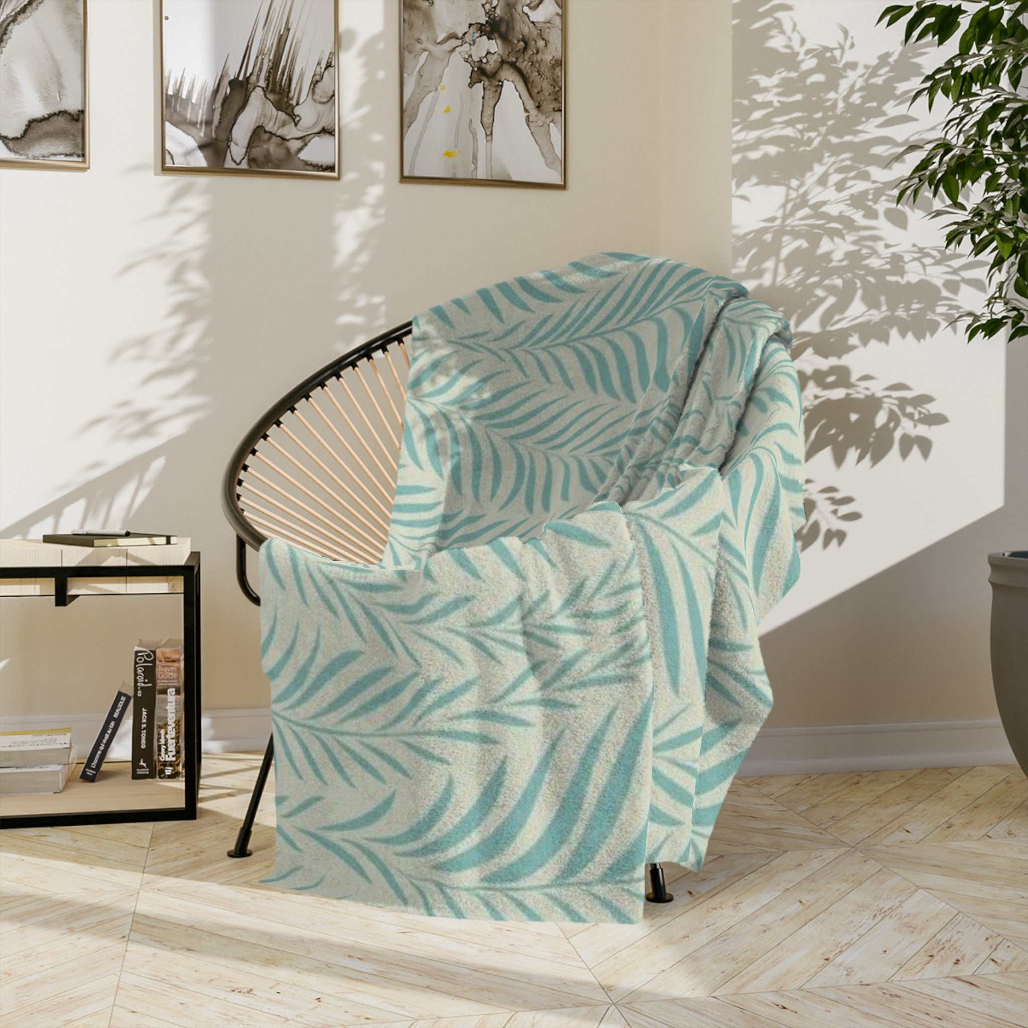Microfiber Blanket | Soft Throw for Home Decor - Aqua Palm Leaf - SnugLiving