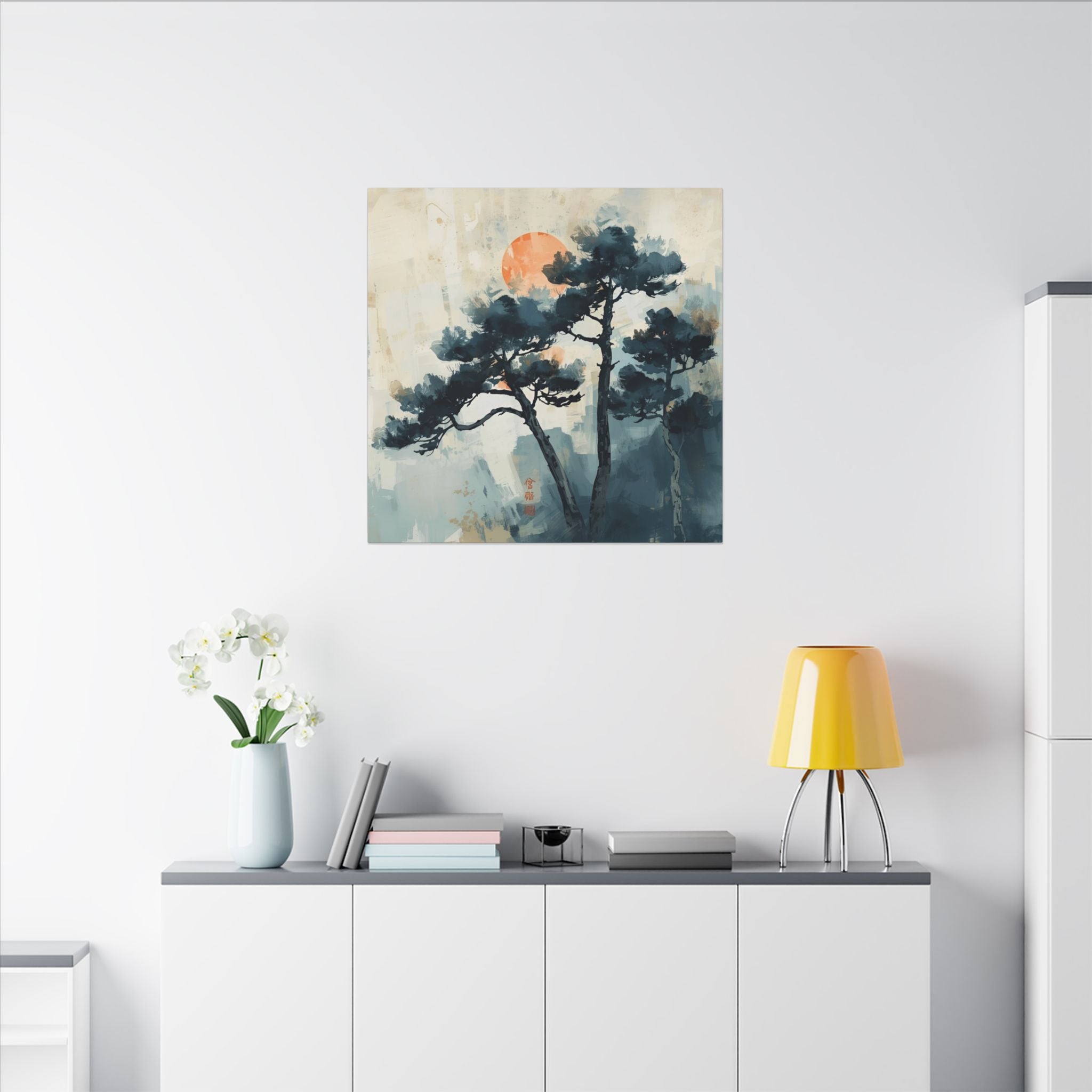 Watercolor House Canvas Art for. Home Decor : Serene Sunset Pine Tree Canvas Wall Art