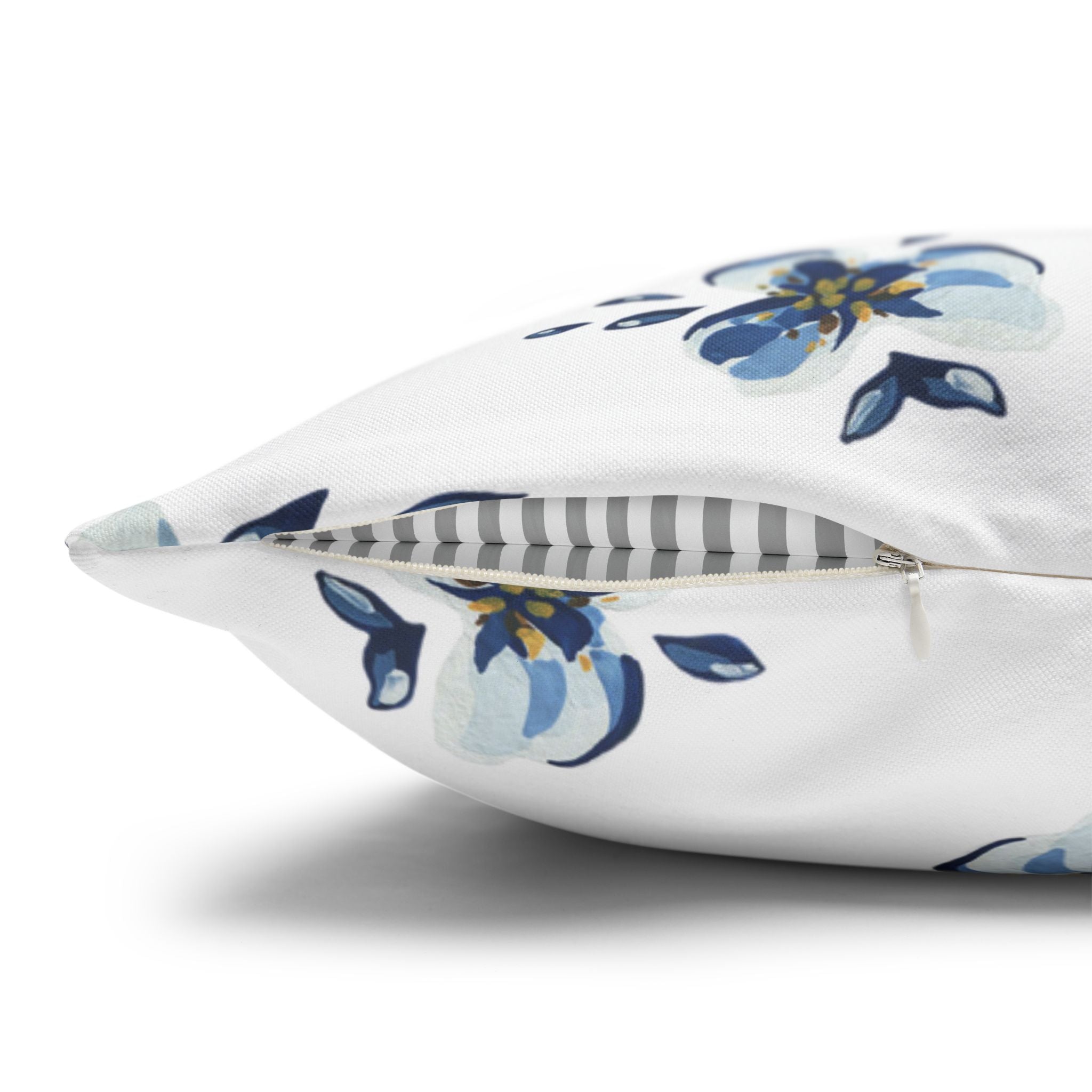 Two Way Cushion Cover, Throw pillow Case for Couch (Single Piece): Blue & White Floral