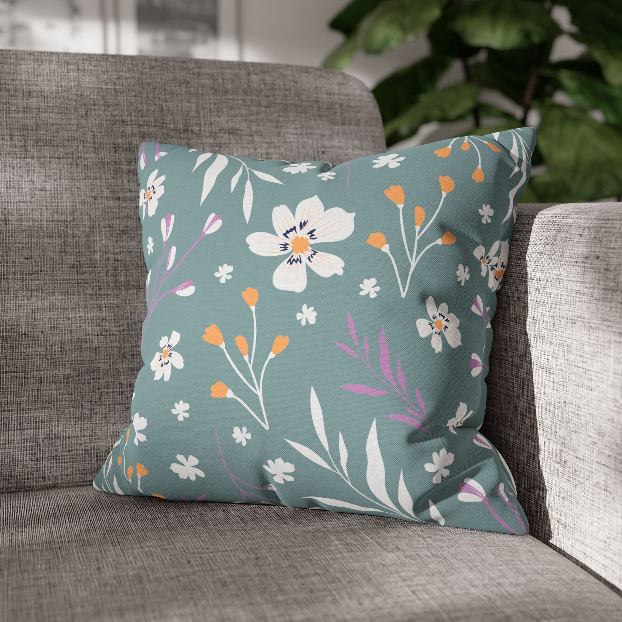 Two Way Cushion Cover, Throw pillow Case for Couch (Single Piece) : Grey Cyan