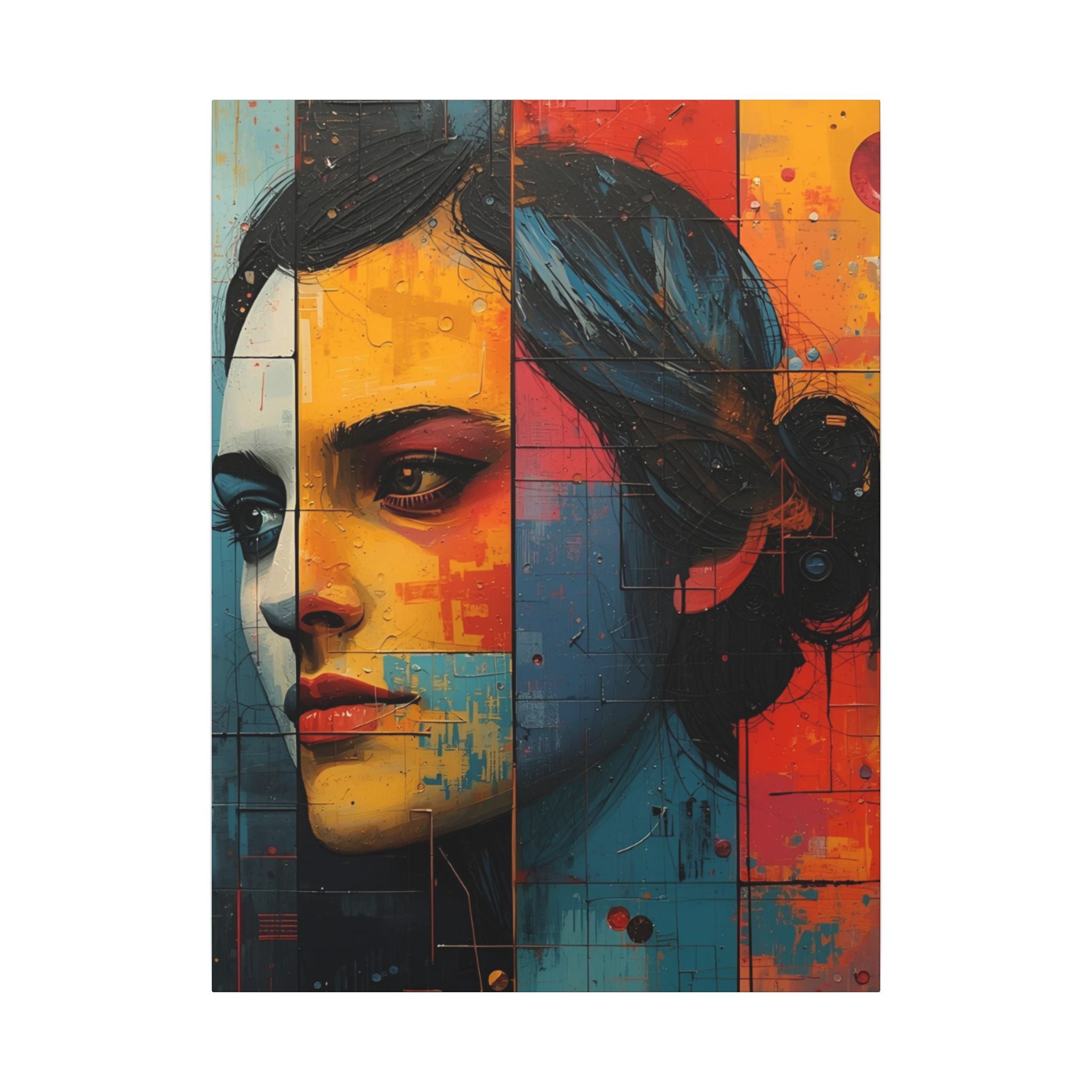 Premium Eco-Friendly Canvas Wall Art for Home Decor - Abstract Woman Portrait in Bold Colors