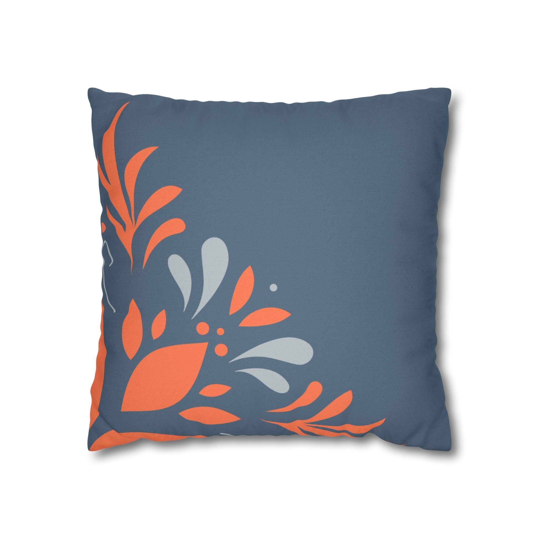 Two Way Cushion Cover, Throw pillow Case for Couch (Single Piece) : Dark Azure & Orange