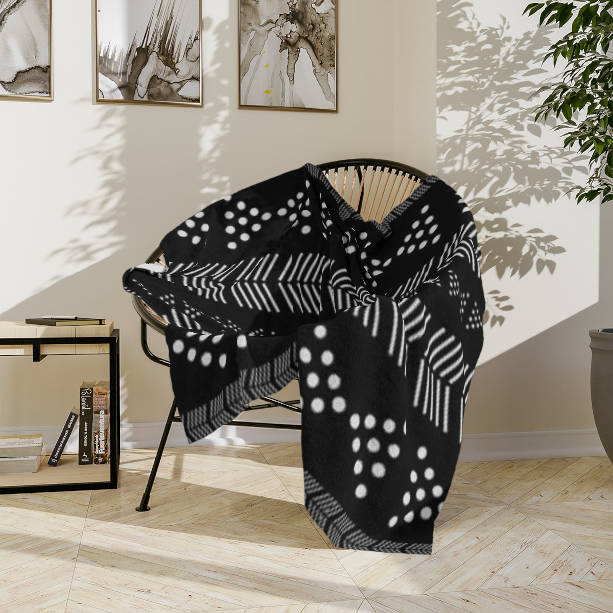 Microfiber Blanket | Soft Throw for Home Decor - Black & While Tribal Stripe - SnugLiving