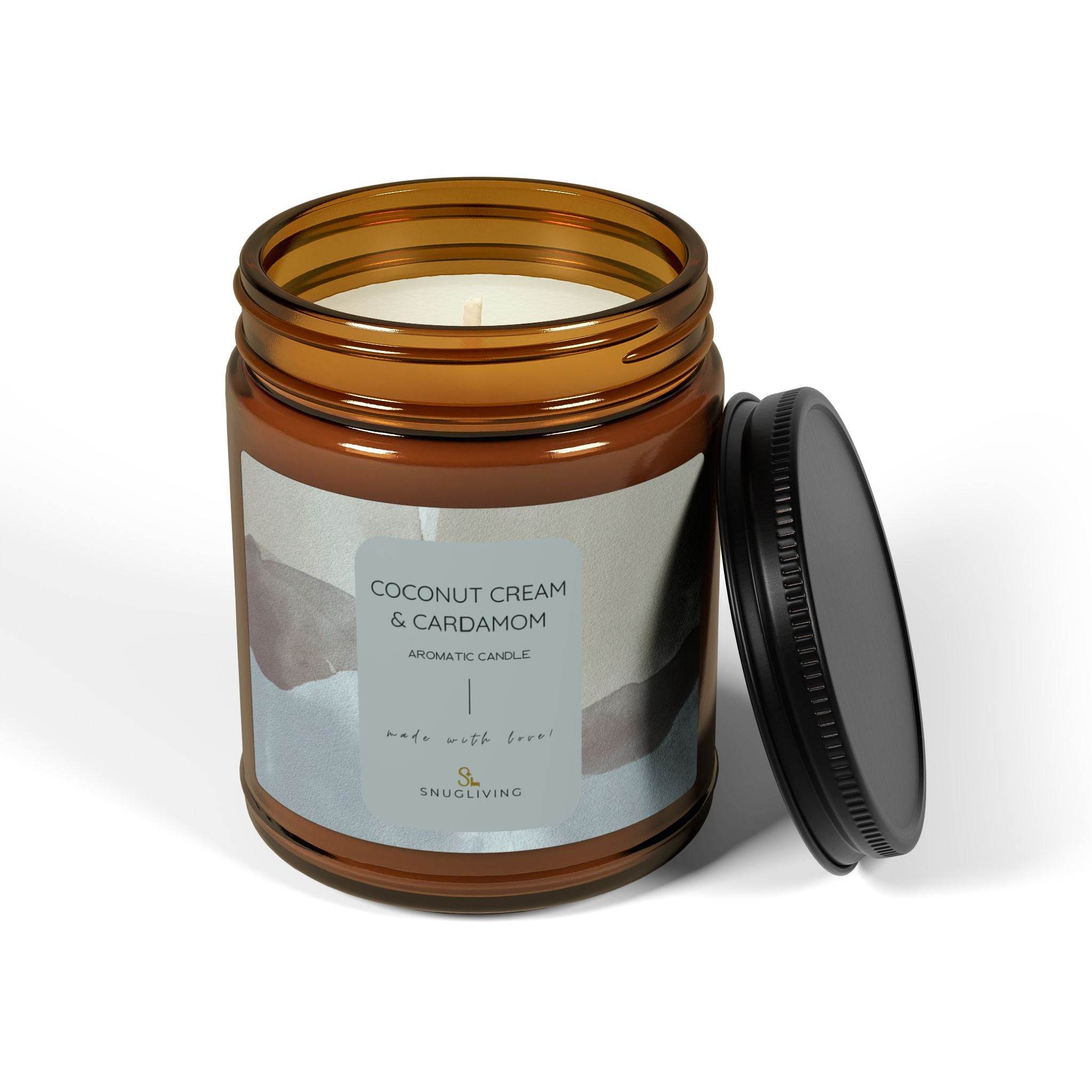 Coconut Cream & Cardamom Scented Candle, Aromatic Glass Candle | SnugLiving - SnugLiving