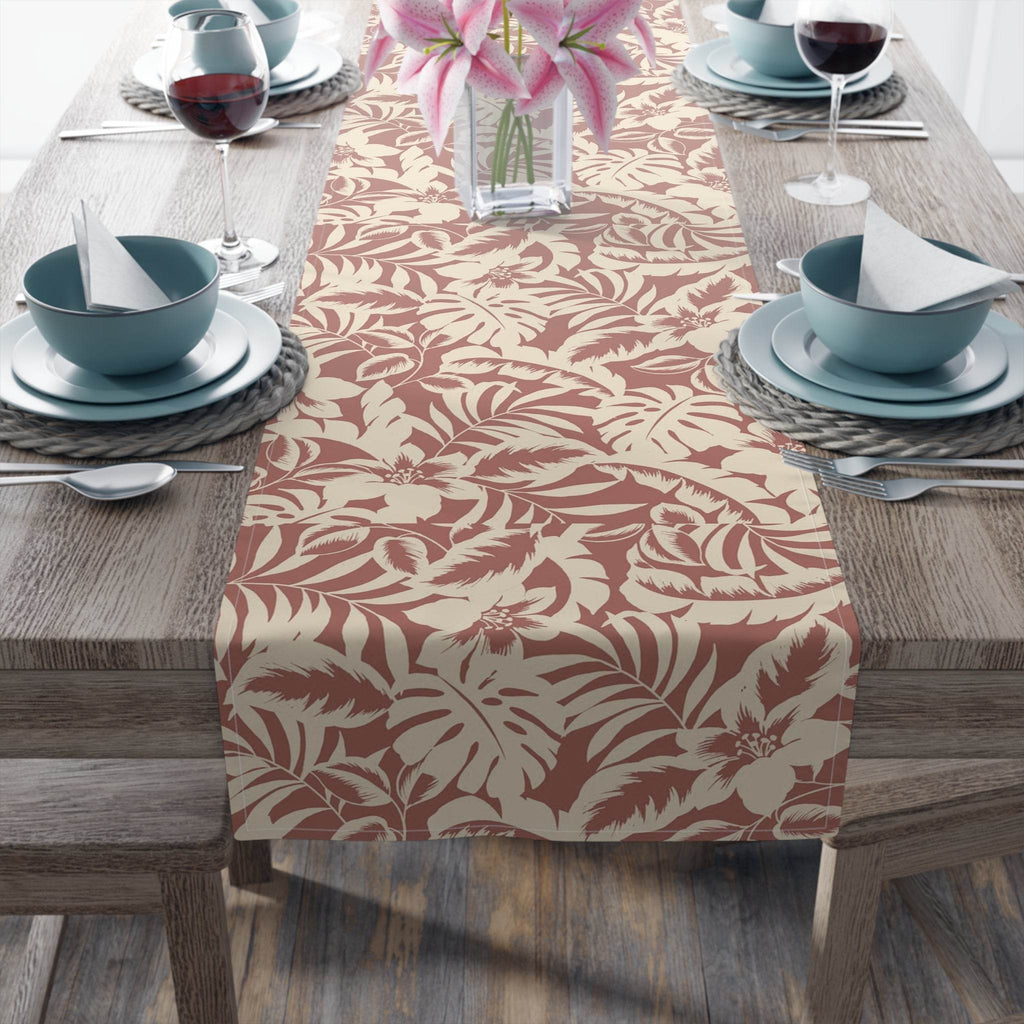 Bold Hawaiian Tropical Table Runner – Red & Cream Jungle Floral Accent - SnugLiving