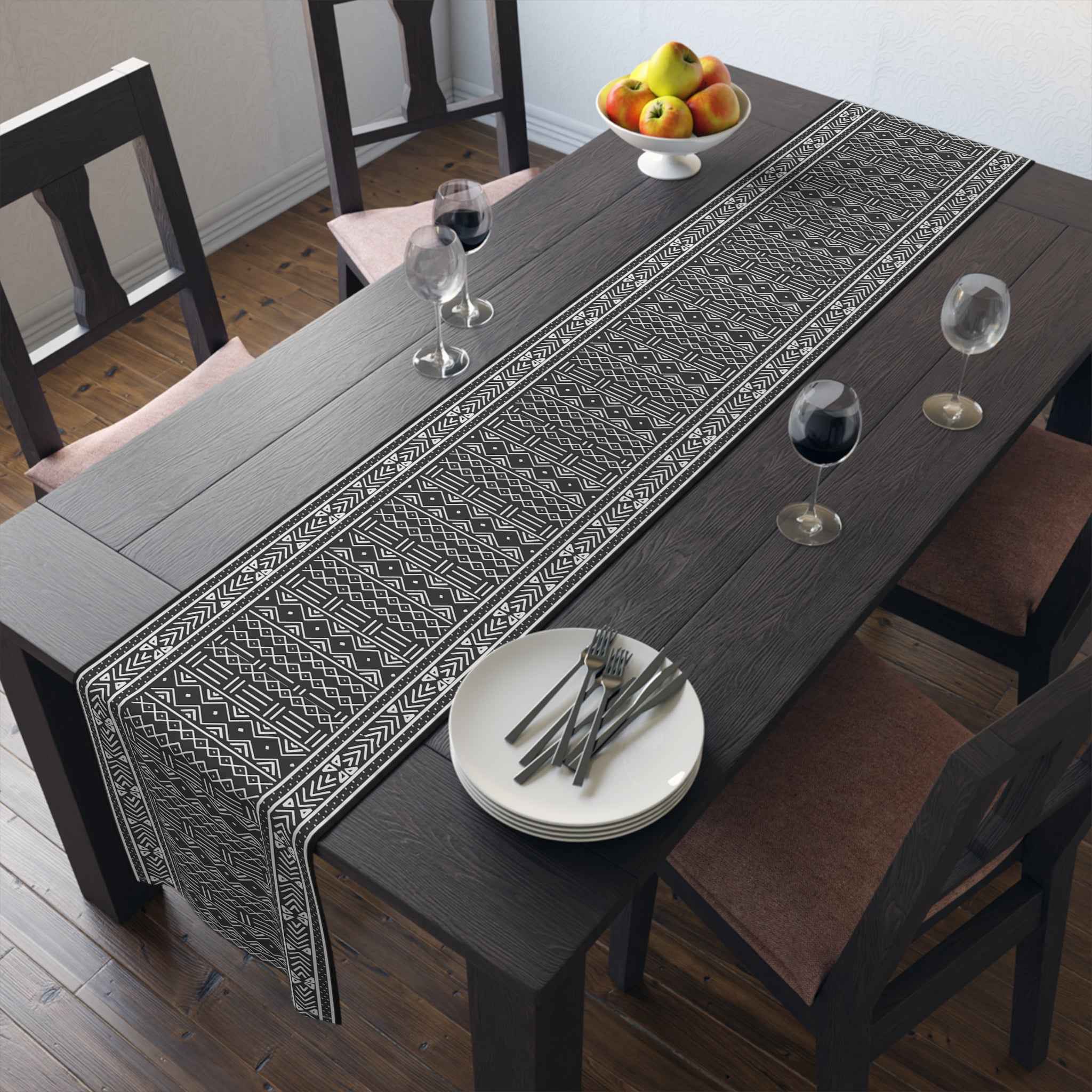 Black Mudcloth Tribal Table Runner – Artisan-Inspired Monochrome Accent - SnugLiving
