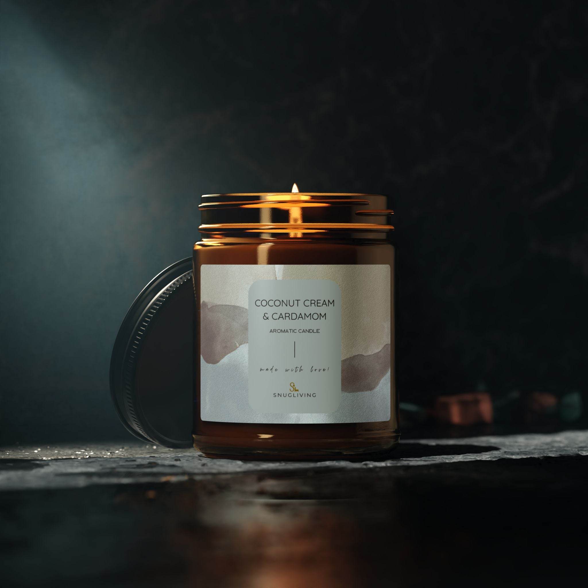 Coconut Cream & Cardamom Scented Candle, Aromatic Glass Candle | SnugLiving - SnugLiving