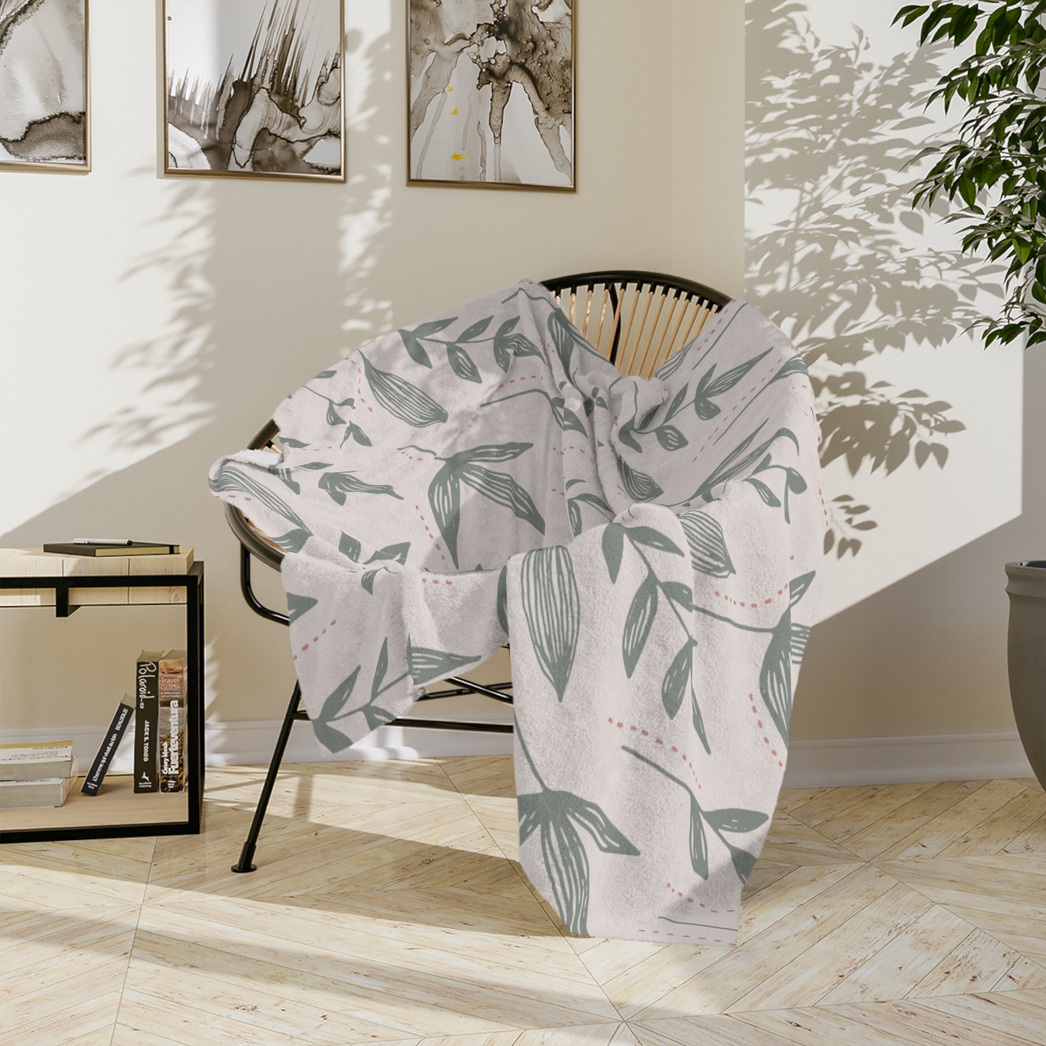 Microfiber Blanket | Soft Throw for Home Decor - White & Azure Green