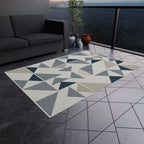 Modern Geometric Triangle Pattern Rugs for Living Room & Patio | Stylish Navy & Beige Contemporary Decor - SnugLiving