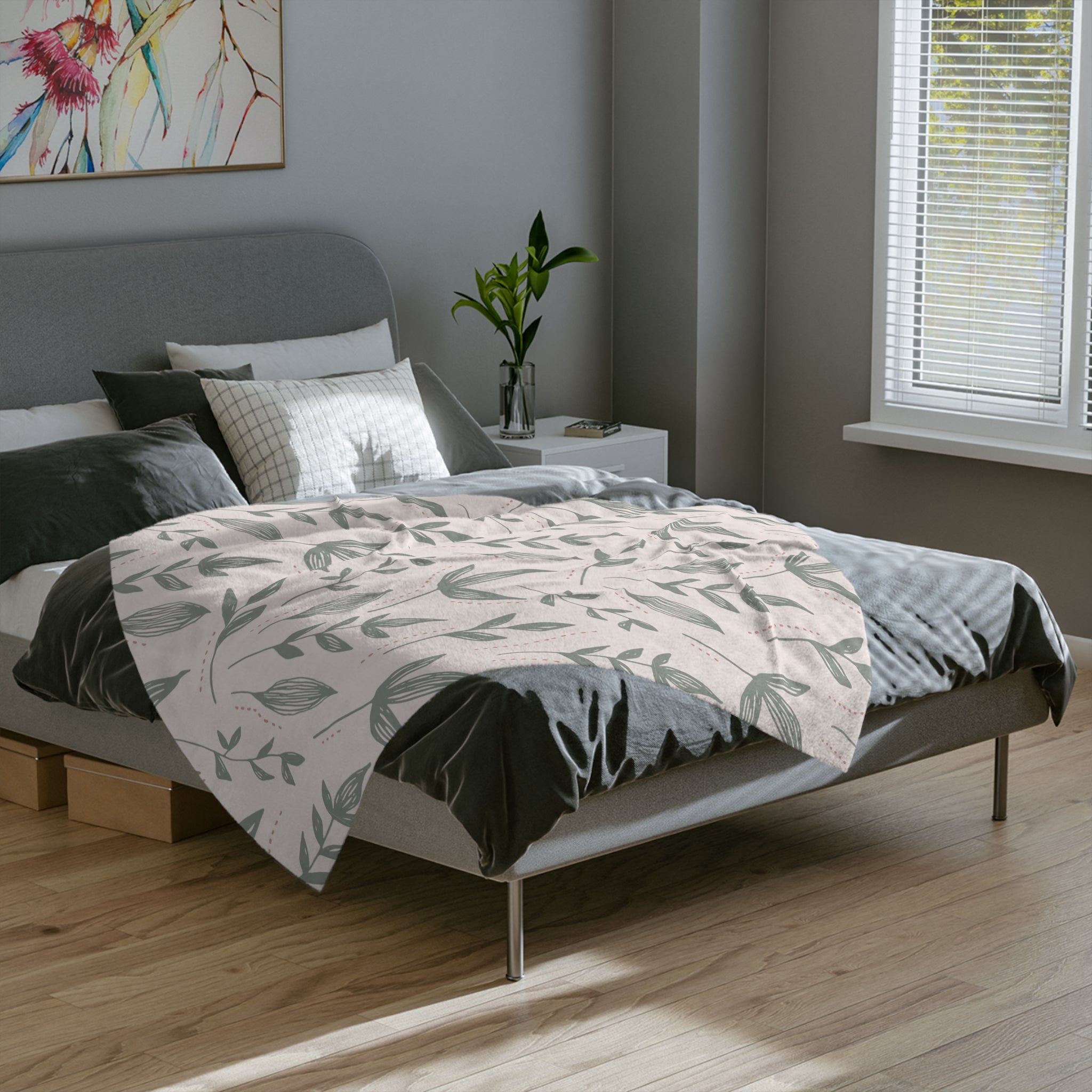 Microfiber Blanket | Soft Throw for Home Decor - White & Azure Green