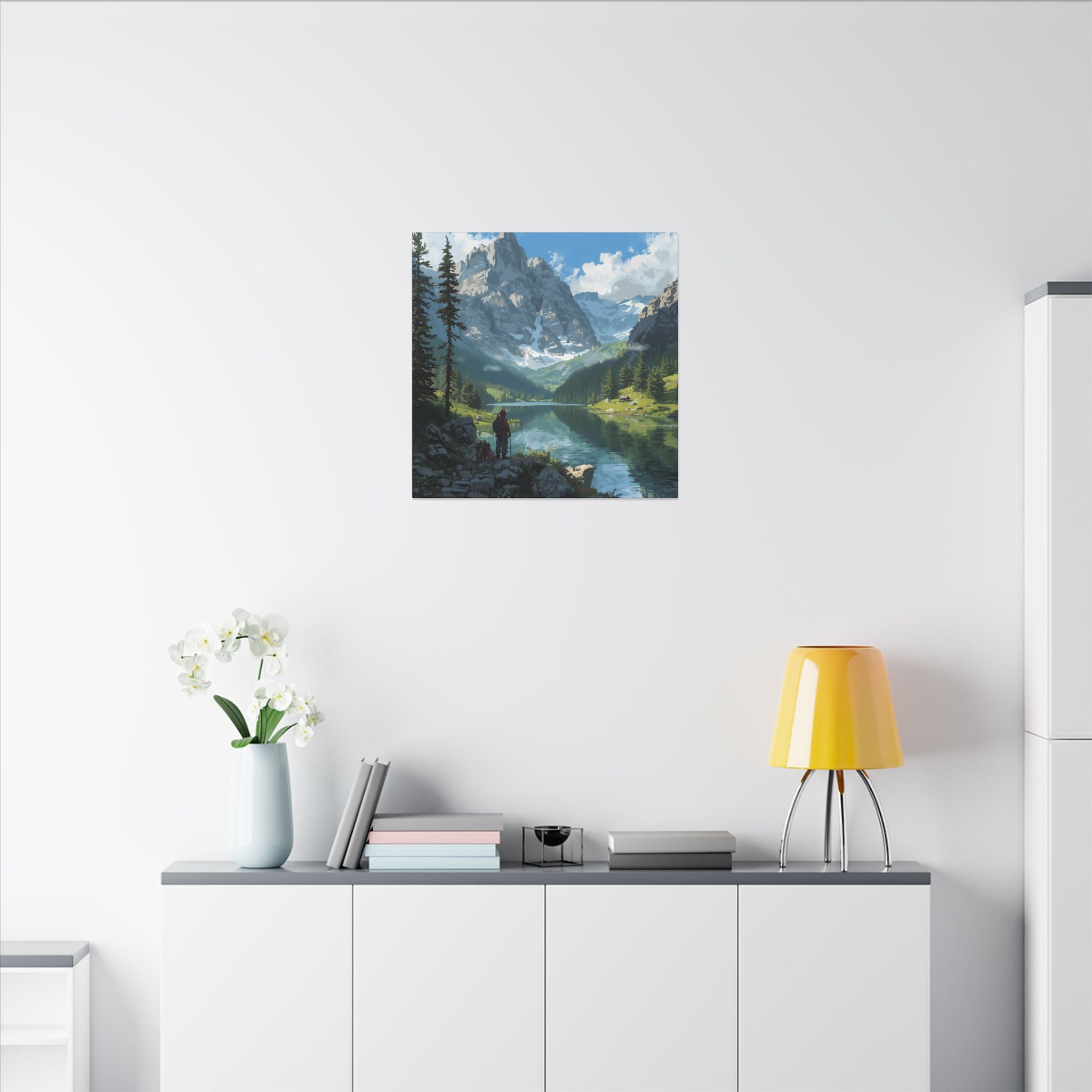 Watercolor House Canvas Art Print for Home Decor: Mountain Lake Adventure Canvas Wall Art