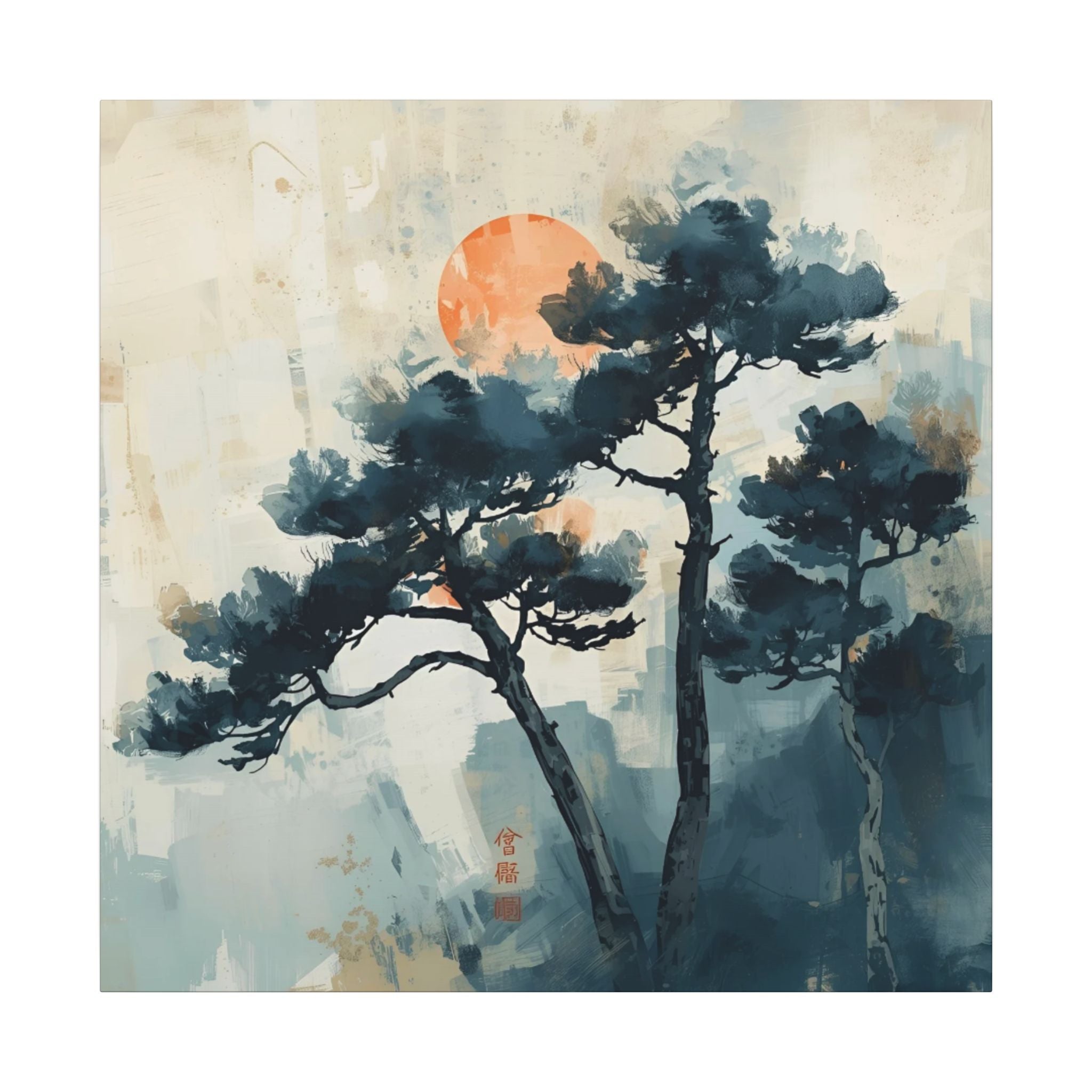 Watercolor House Canvas Art for. Home Decor : Serene Sunset Pine Tree Canvas Wall Art