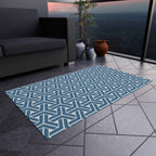 Modern Optical Illusion Geometric Rugs for Living Room & Patio | Blue and White 3D Pattern Rug - SnugLiving